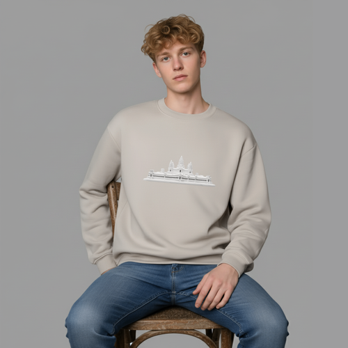"Angkor Wat" Men’s Streetwear Casual Wear Long Sleeves Sweatshirt Featuring Unique Angkor Wat Design