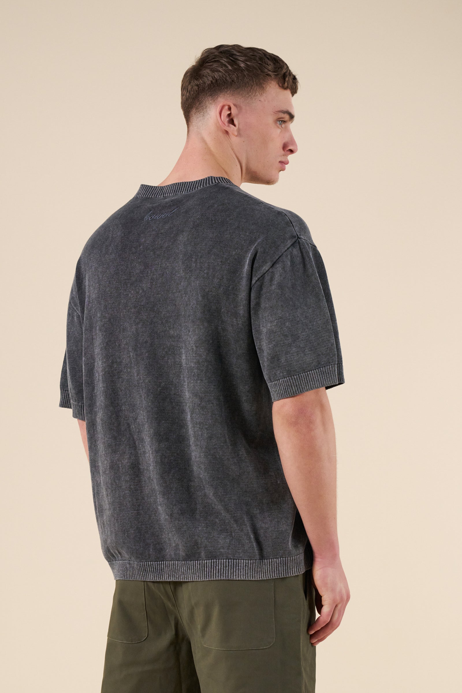 ACID WASH KNIT TEE - CHARCOAL