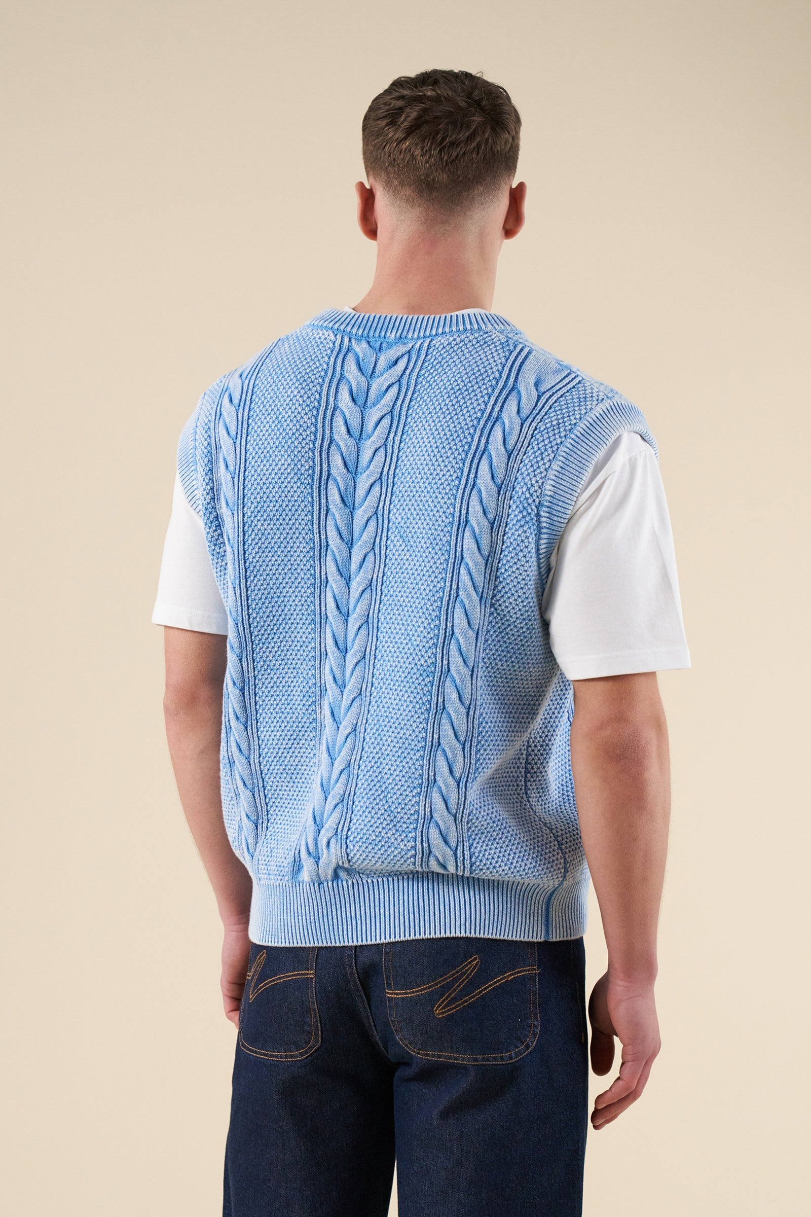 ACID WASH CHAIN VEST - SKY BLUE