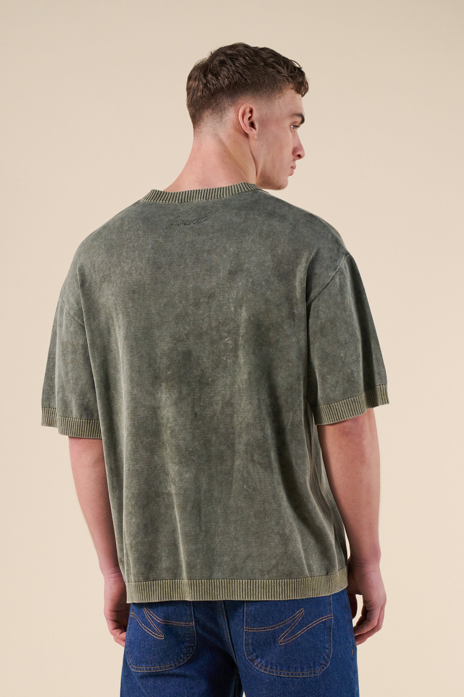 ACID WASH KNIT TEE - MOSS GREEN