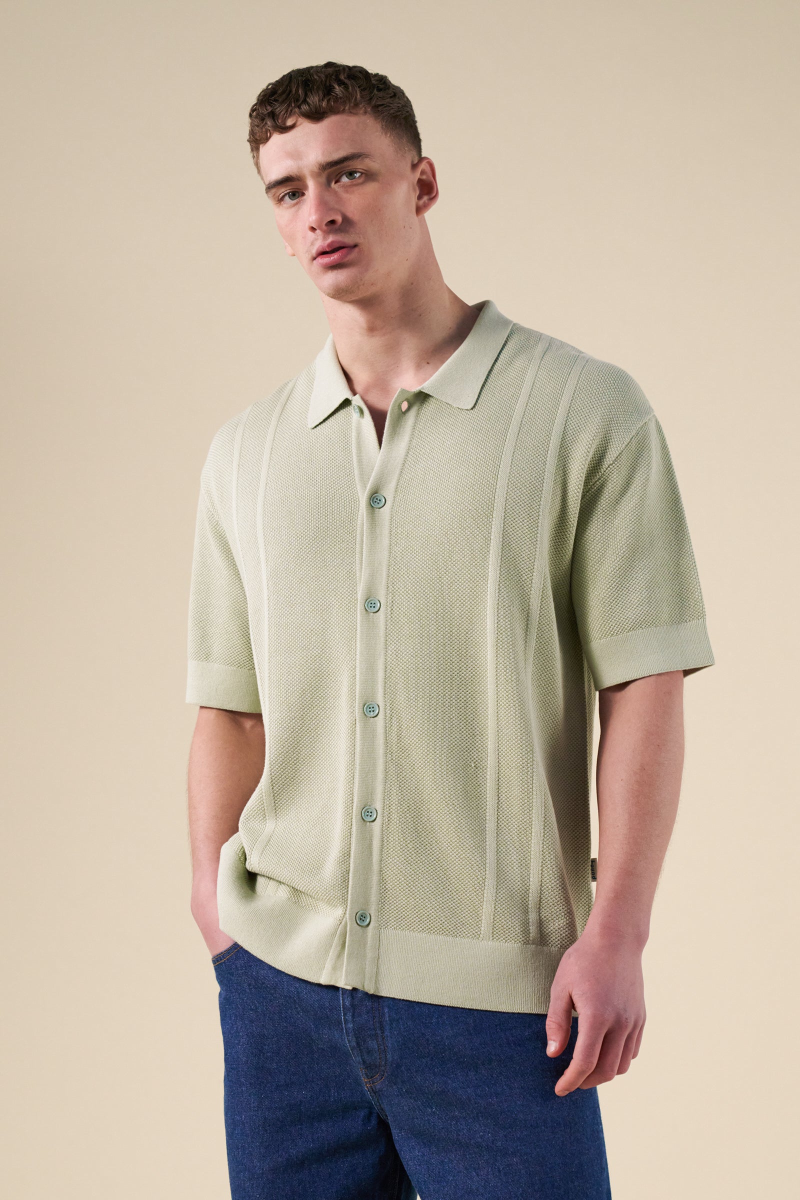 STANLEY WAFFLE KNIT POLO - PISTACHIO