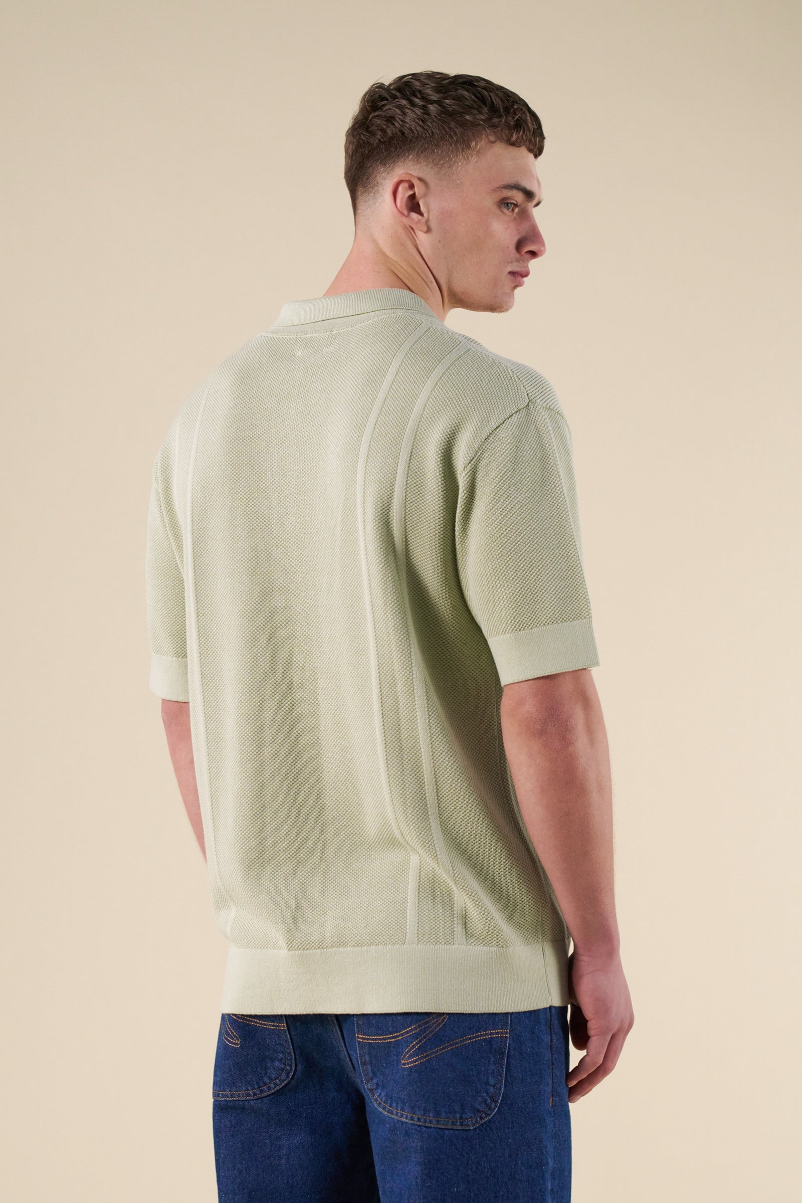 STANLEY WAFFLE KNIT POLO - PISTACHIO