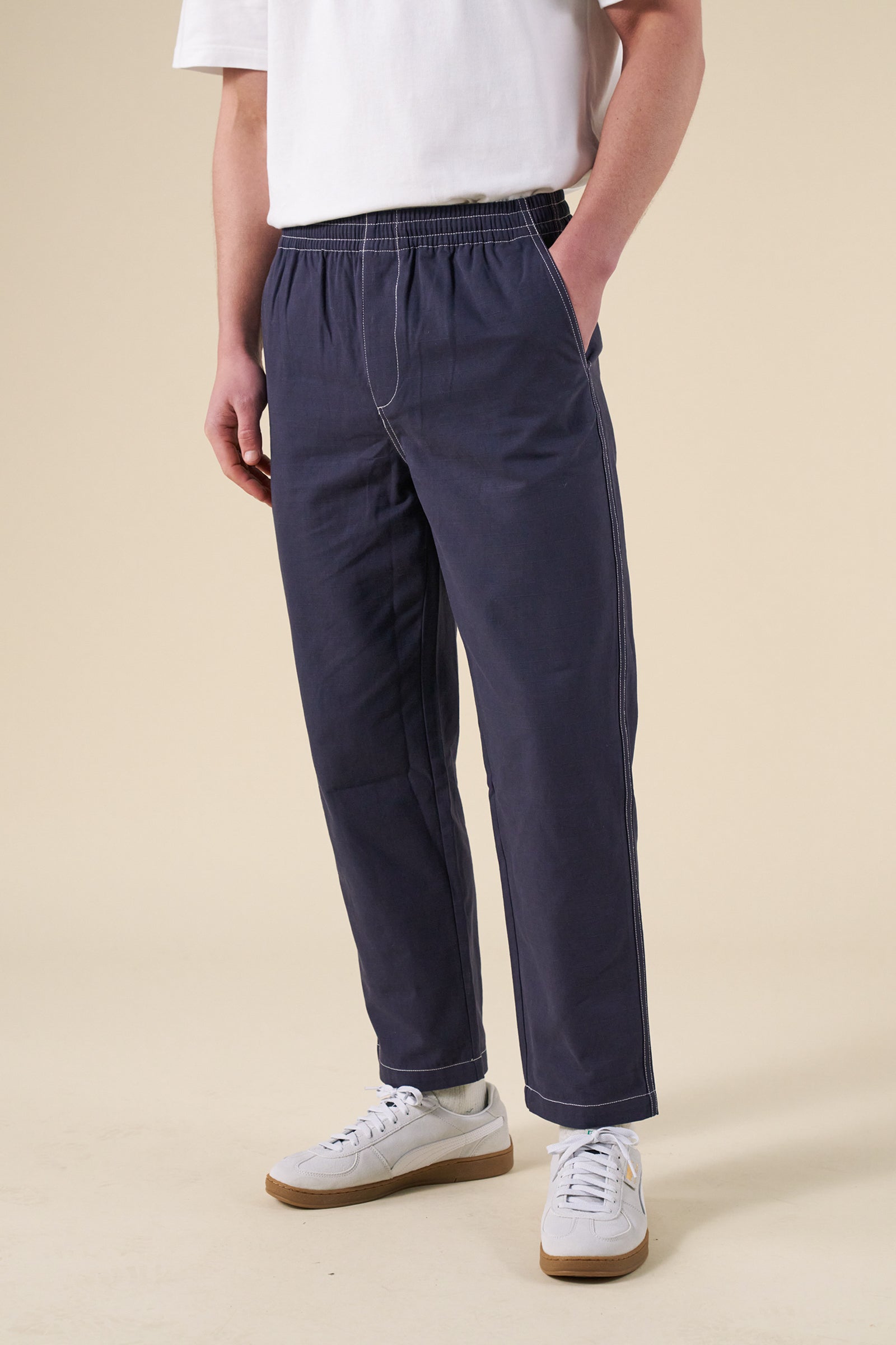 CONTRAST RIPSTOP CANVAS TROUSER - MID BLUE