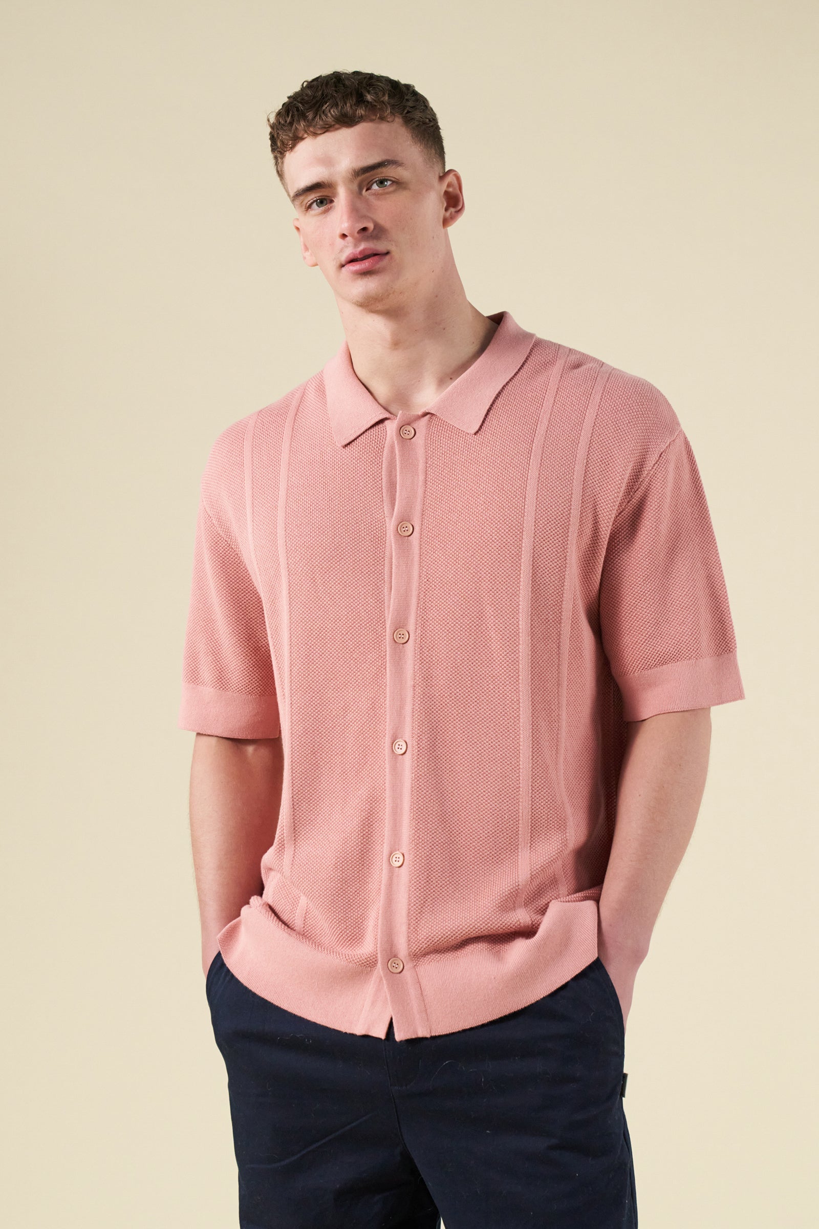 STANLEY WAFFLE KNIT POLO - ROSE PINK