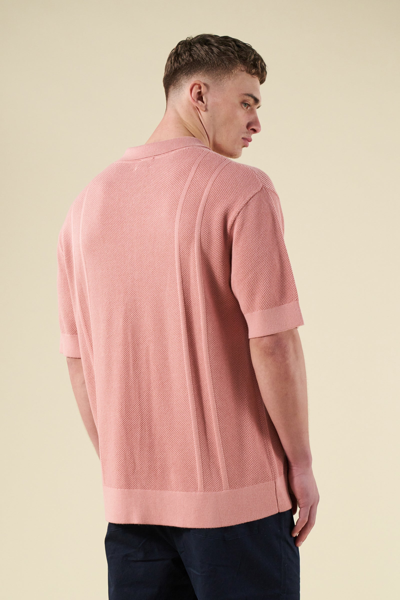 STANLEY WAFFLE KNIT POLO - ROSE PINK