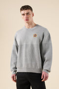 CREST PANEL KNIT SWEATER - HEATHER GREY