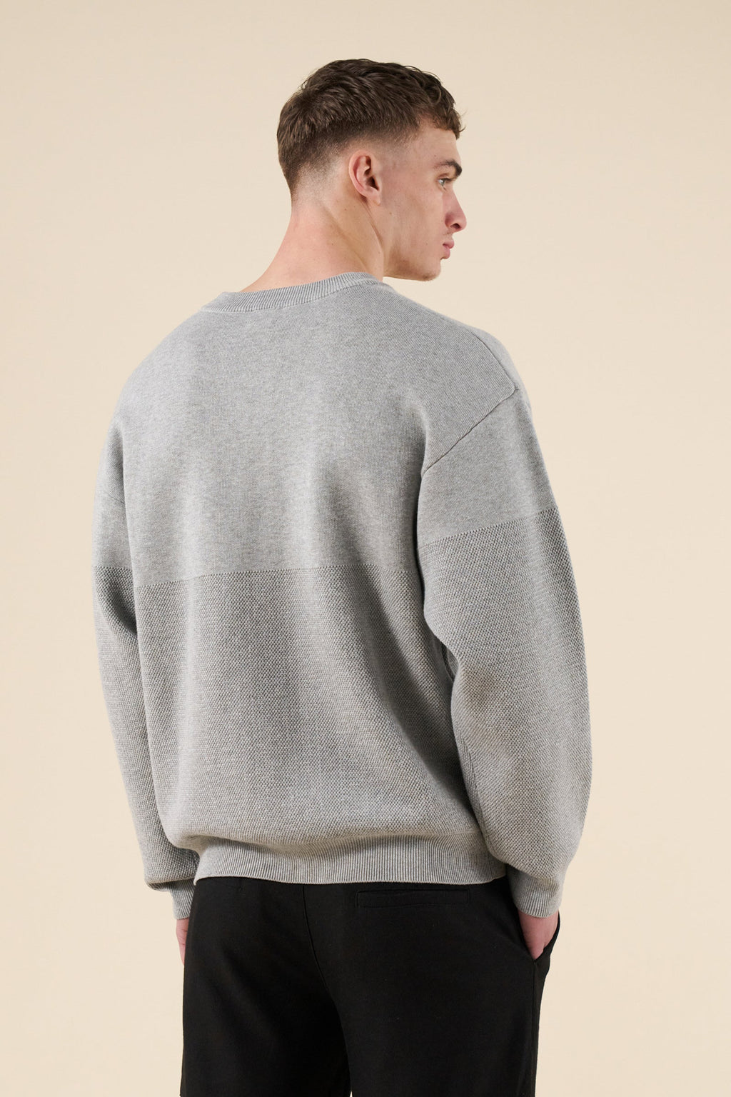 CREST PANEL KNIT SWEATER - HEATHER GREY