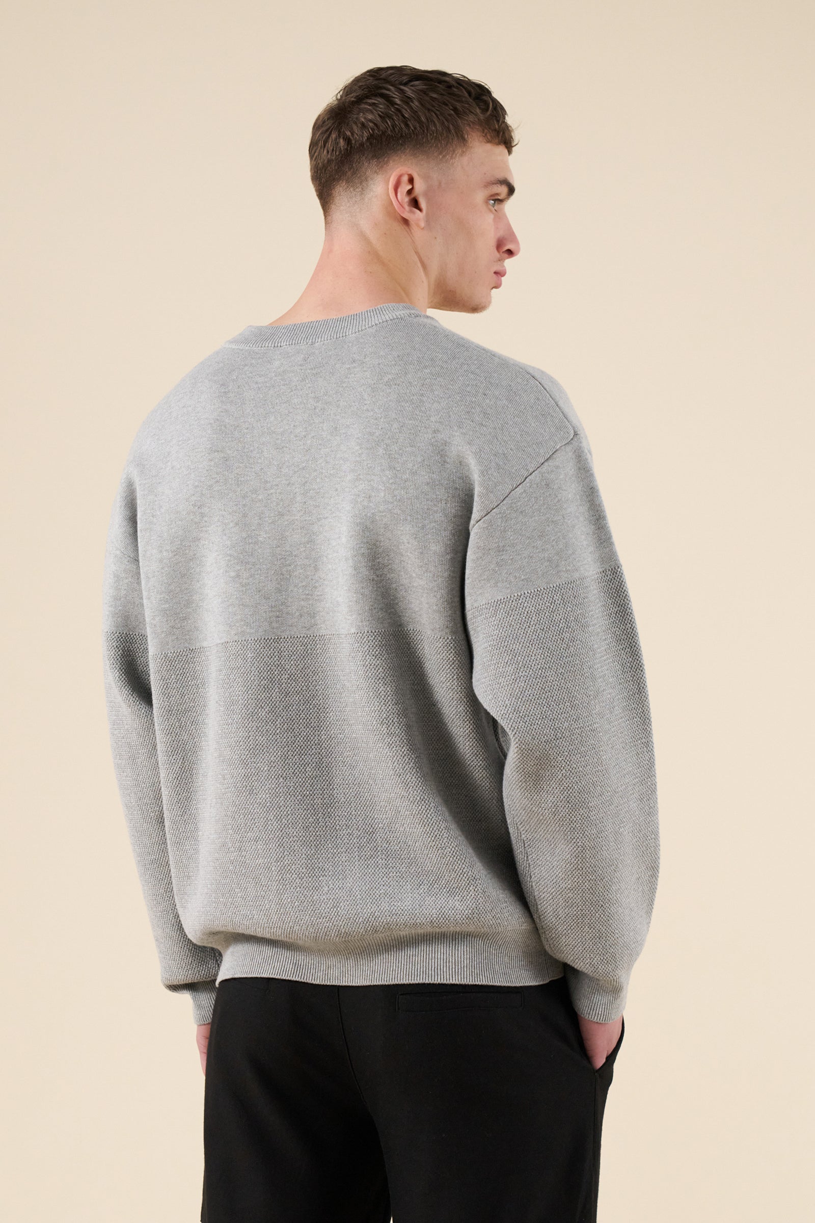 CREST PANEL KNIT SWEATER - HEATHER GREY