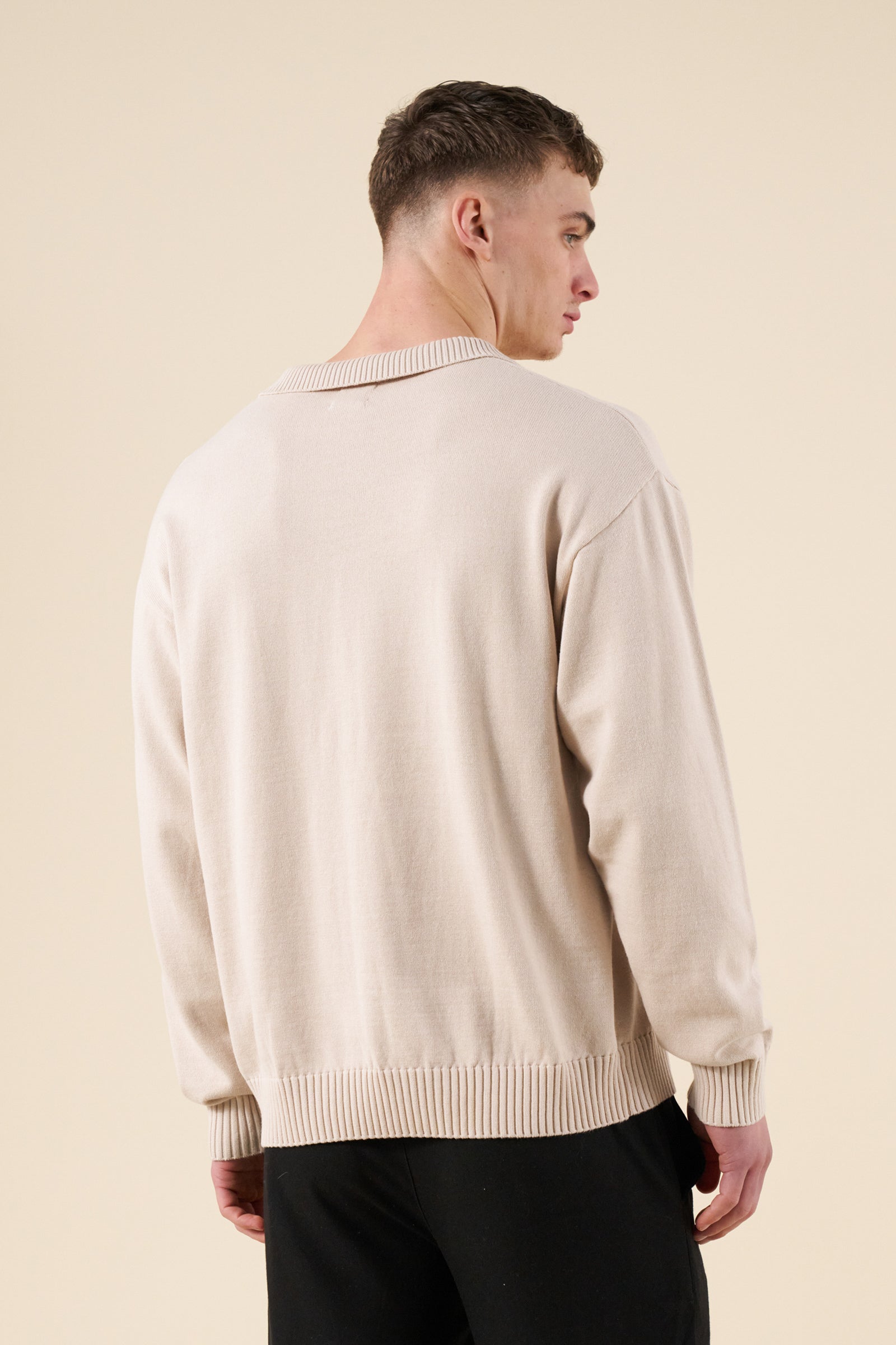 TROPEZ KNIT POLO SWEATER - STONE