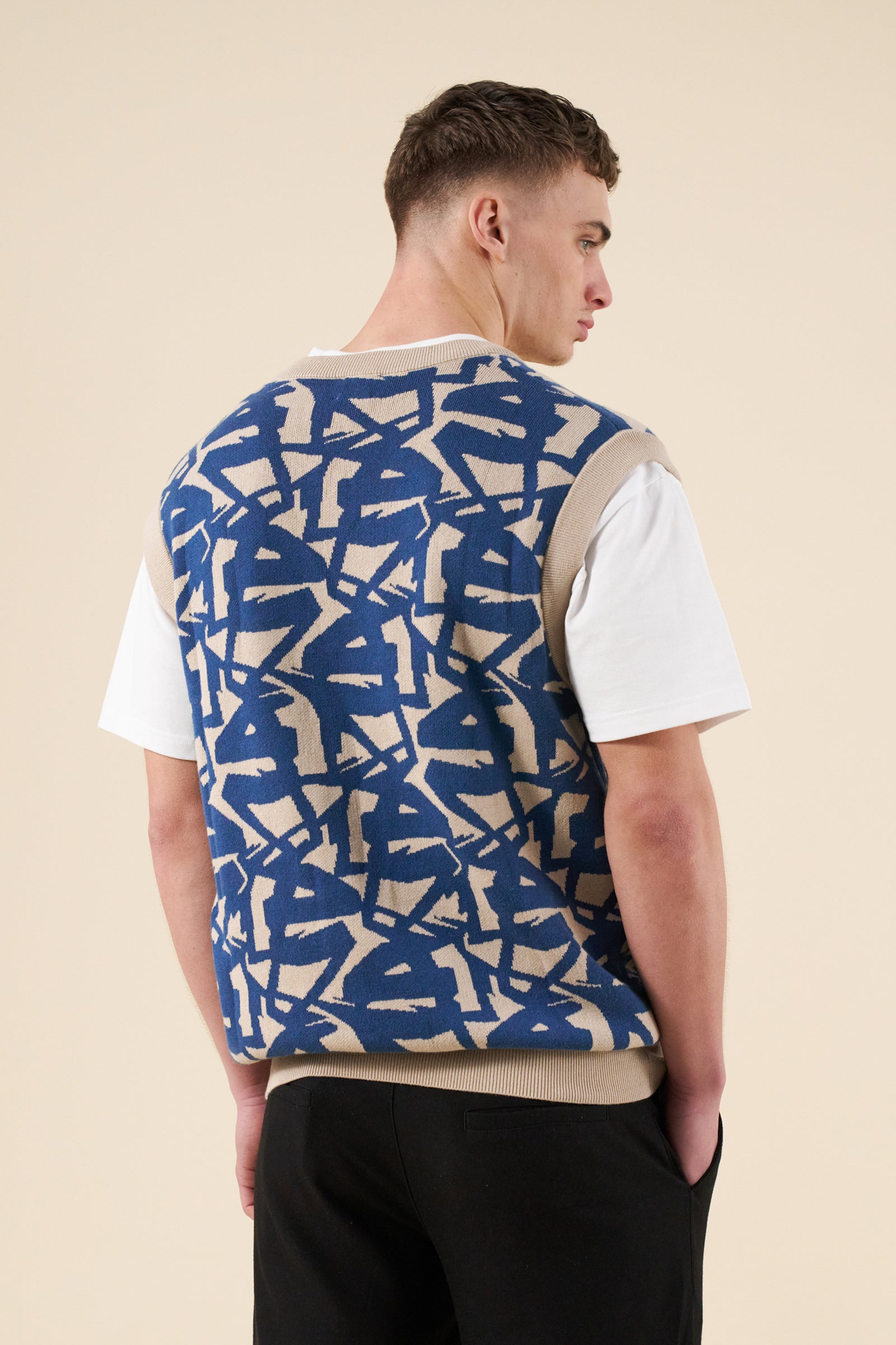 ABSTRACT OCEAN VEST - BLUE/BEIGE