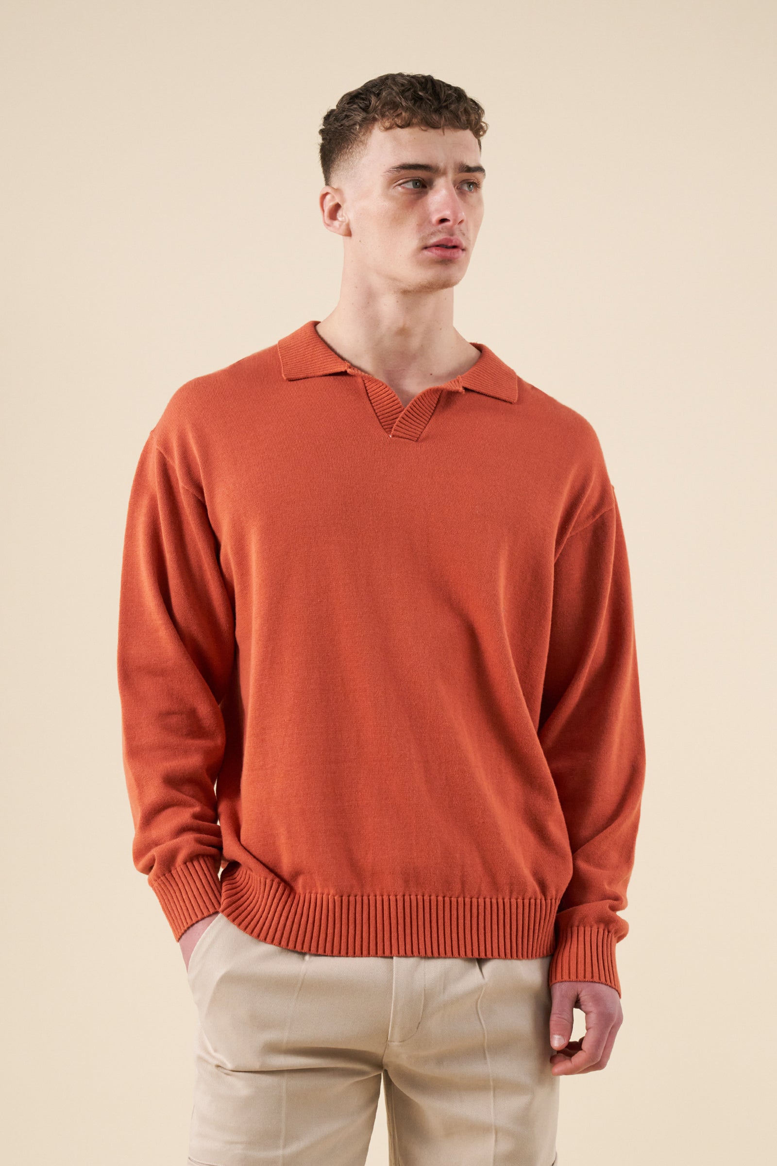 TROPEZ KNIT POLO SWEATER - ORANGE