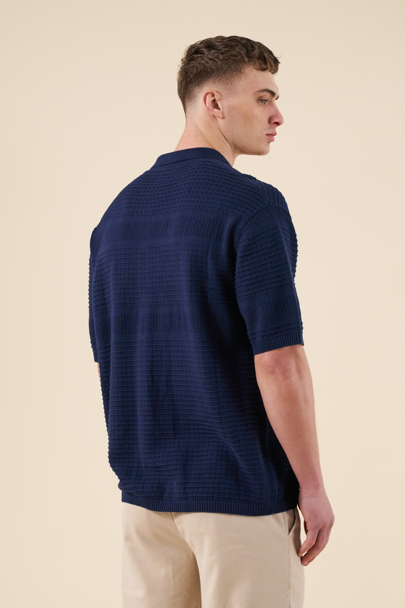 RUPERT CROCHET KNIT POLO - NAVY