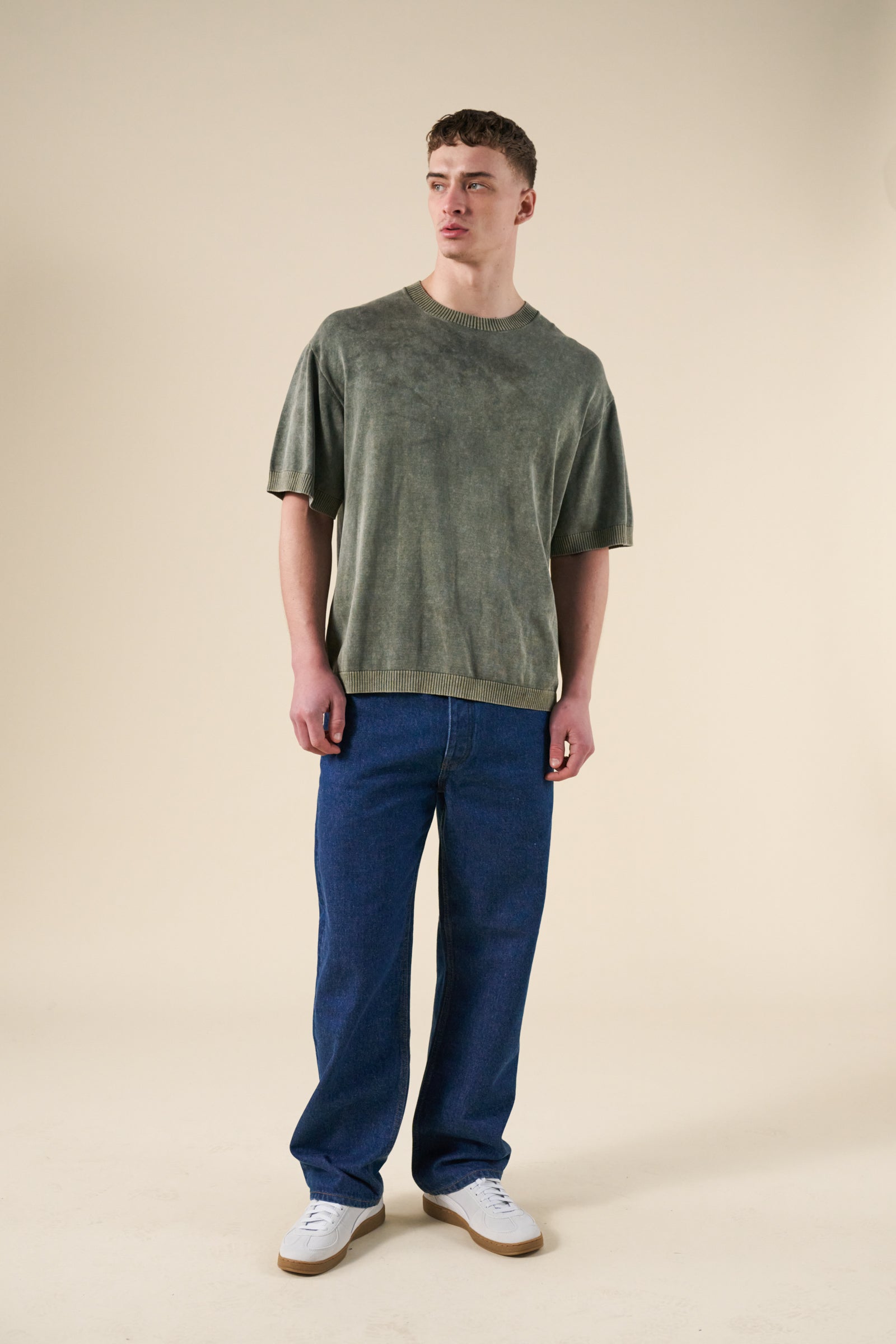 ACID WASH KNIT TEE - MOSS GREEN