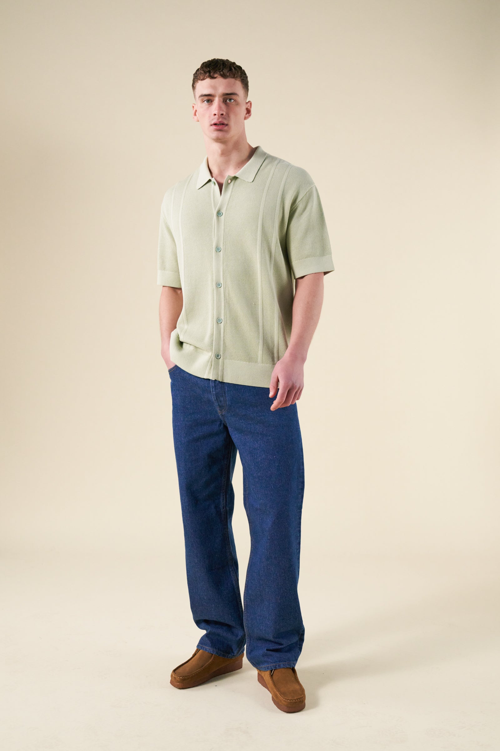 STANLEY WAFFLE KNIT POLO - PISTACHIO