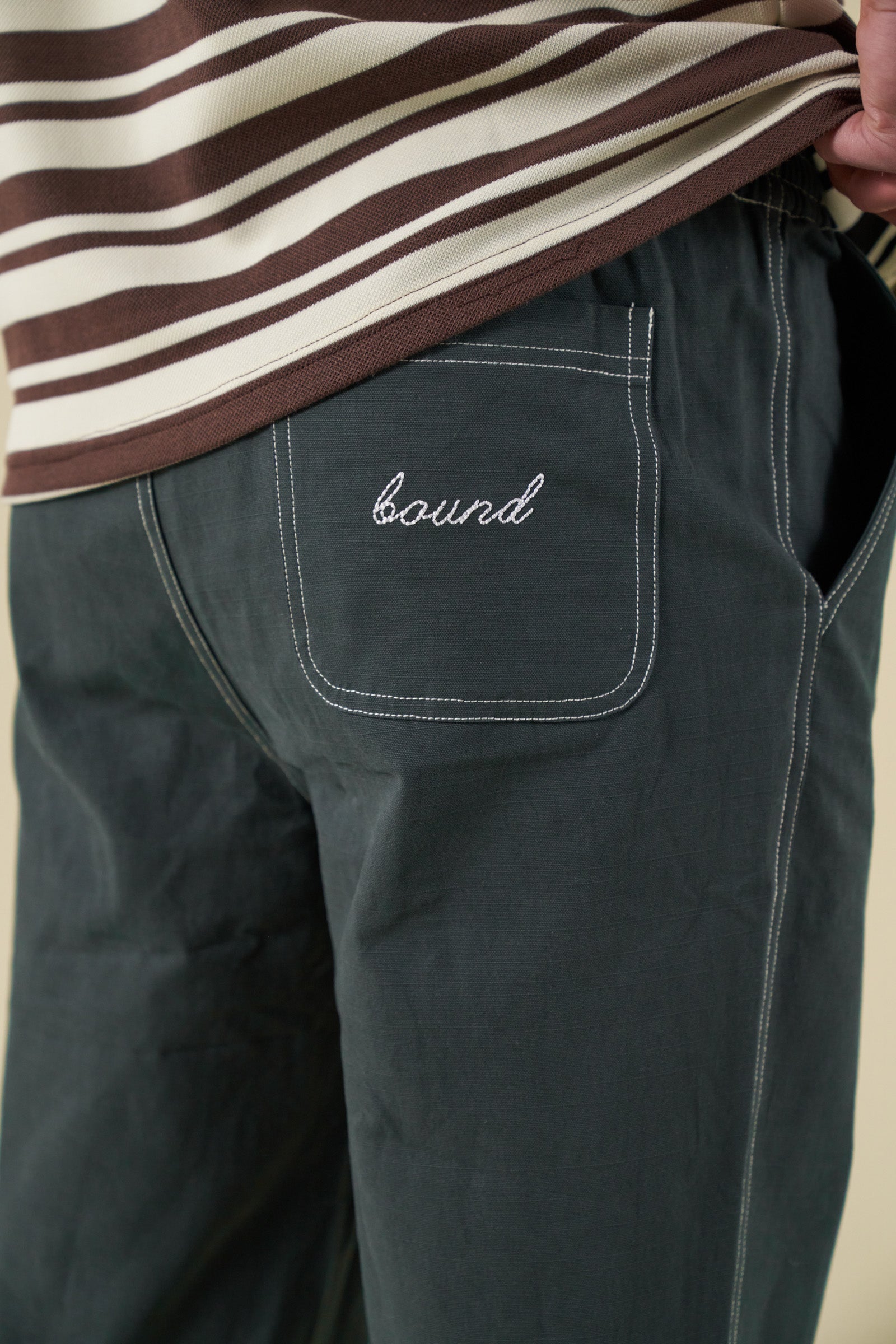 CONTRAST RIPSTOP CANVAS TROUSER - MID GREEN