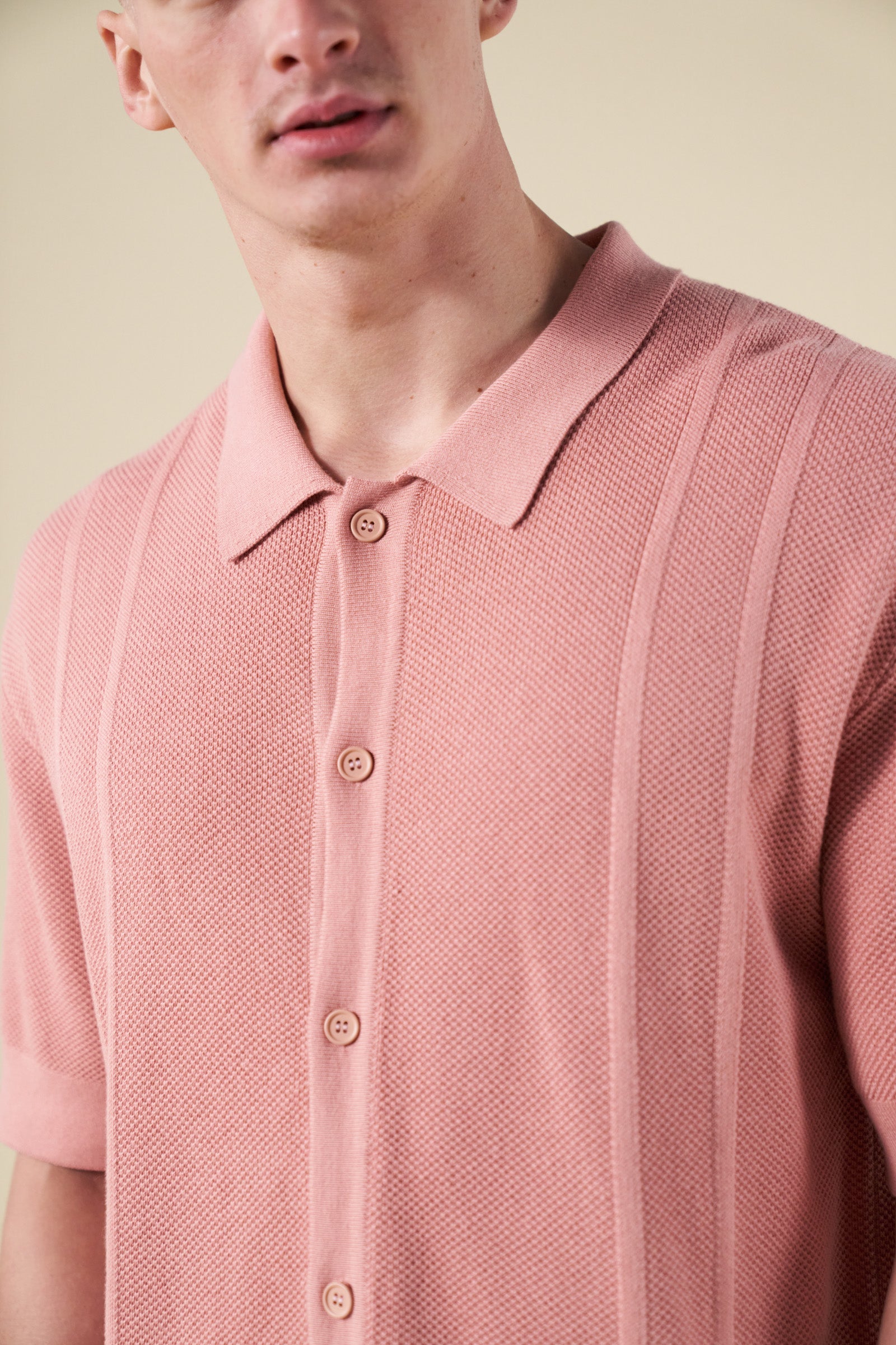 STANLEY WAFFLE KNIT POLO - ROSE PINK