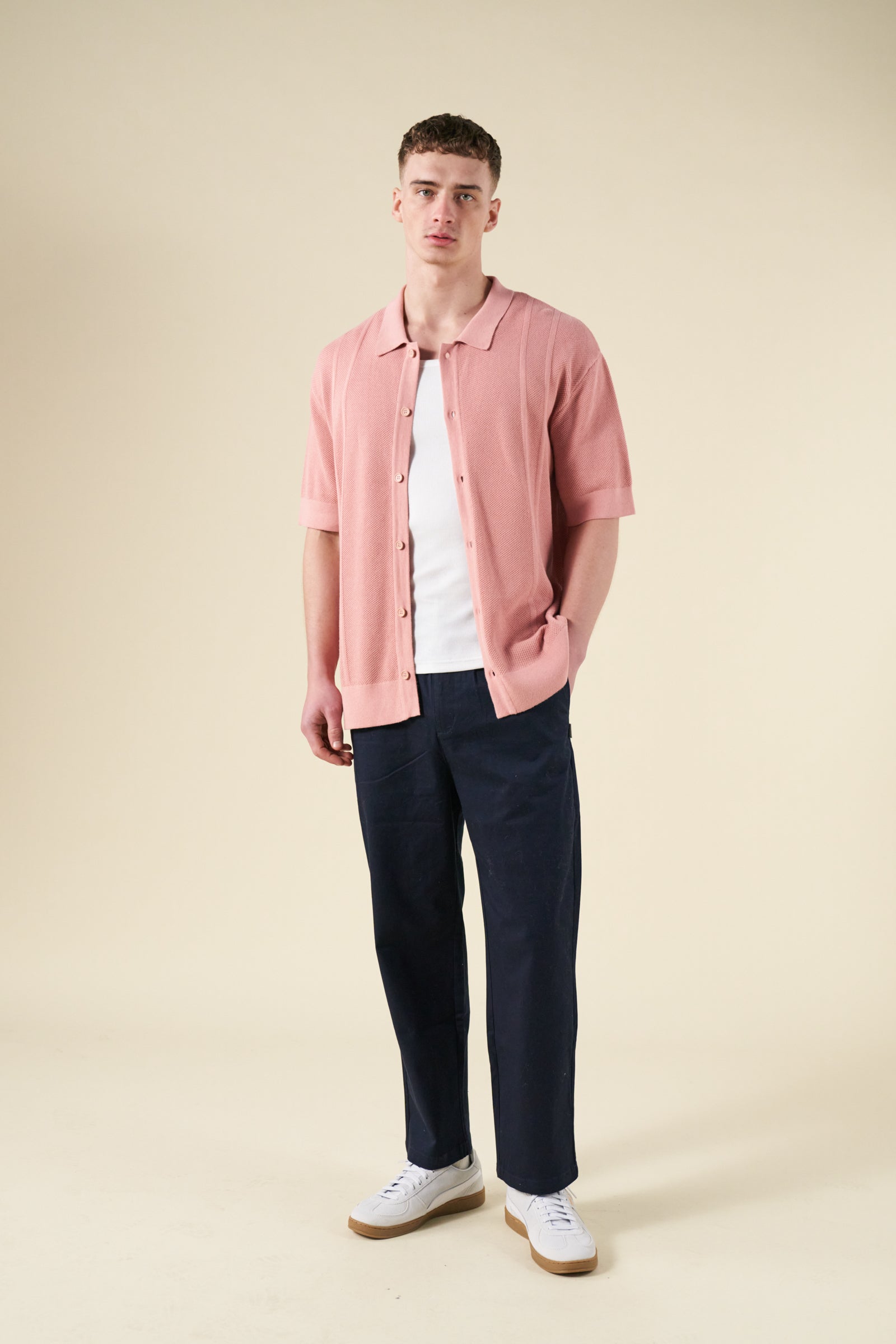 STANLEY WAFFLE KNIT POLO - ROSE PINK