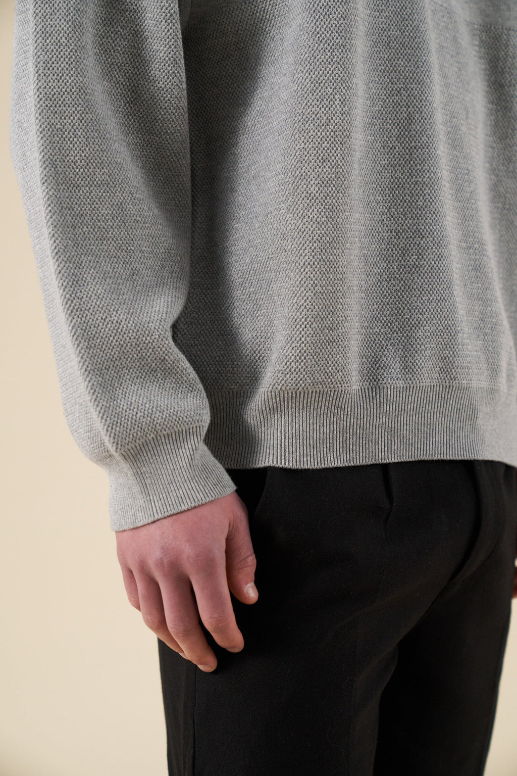 CREST PANEL KNIT SWEATER - HEATHER GREY