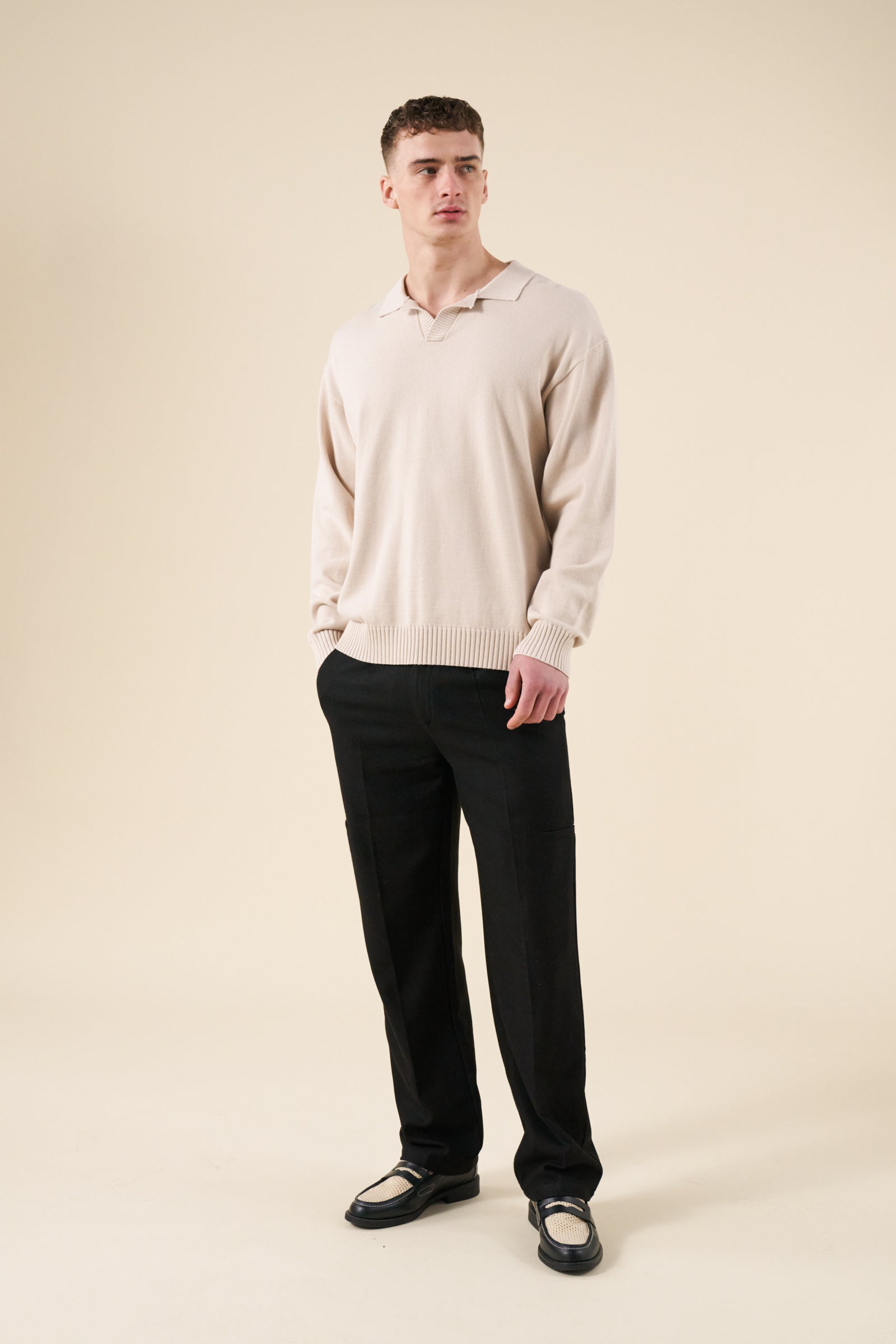 TROPEZ KNIT POLO SWEATER - STONE