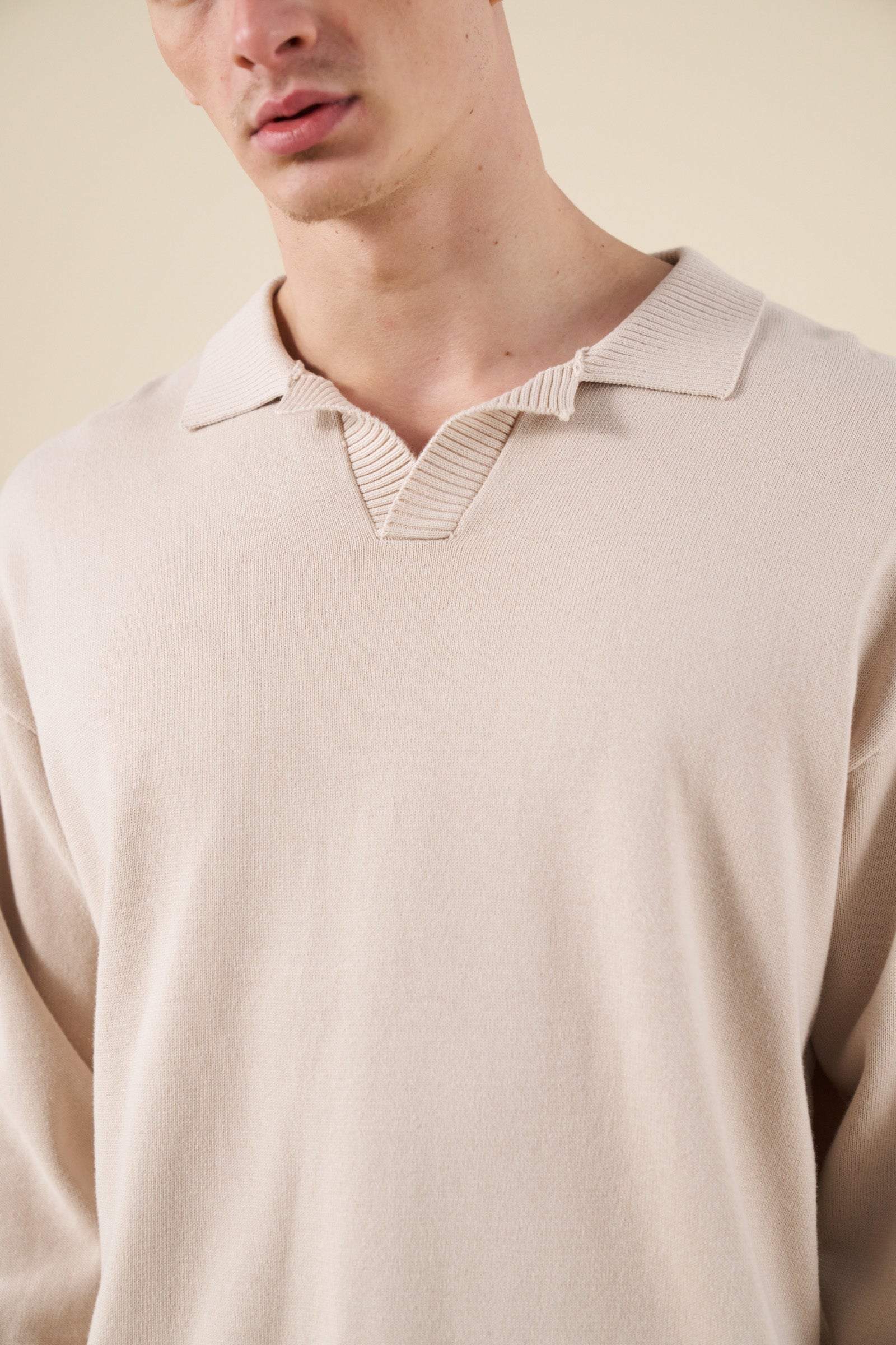 TROPEZ KNIT POLO SWEATER - STONE
