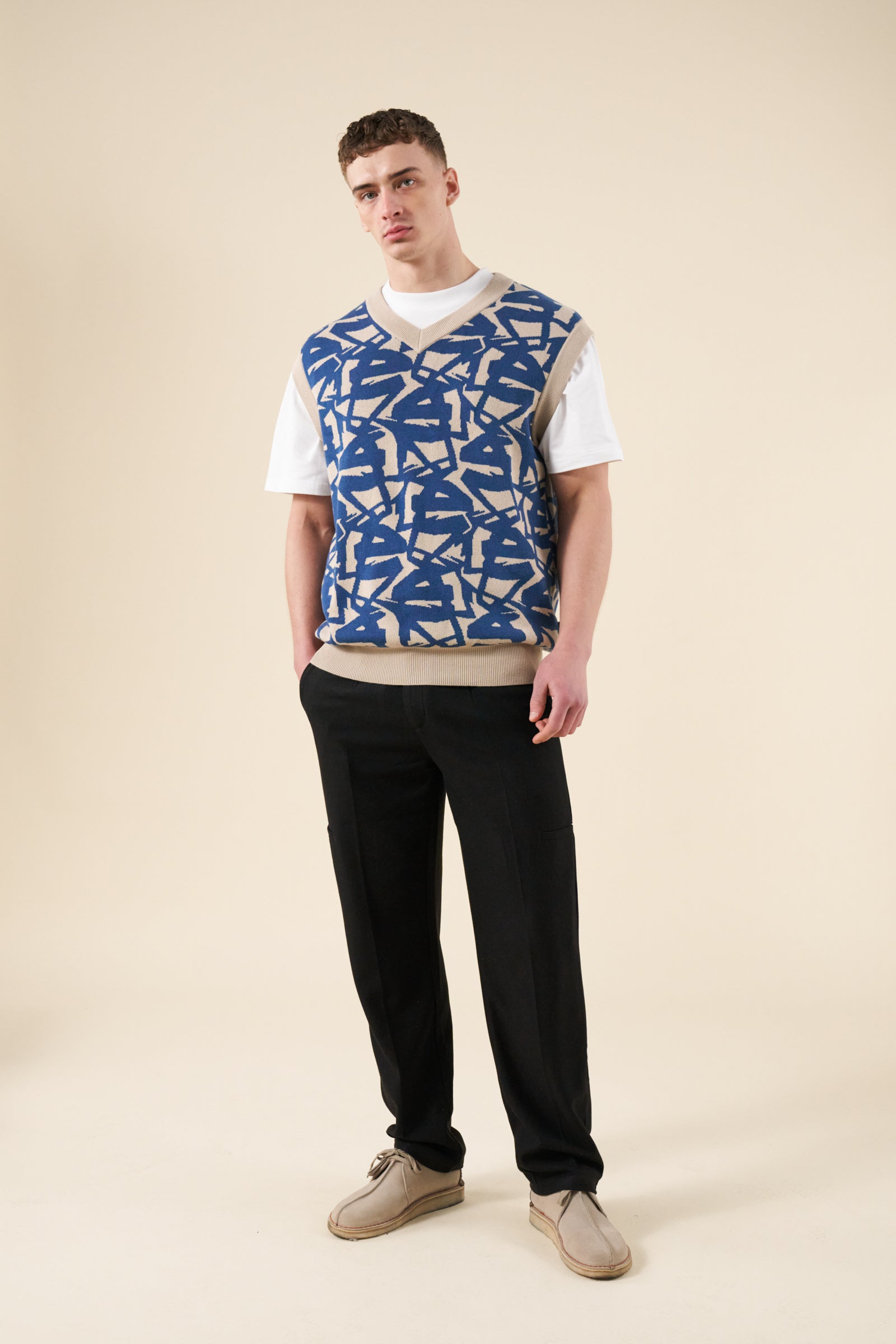 ABSTRACT OCEAN VEST - BLUE/BEIGE