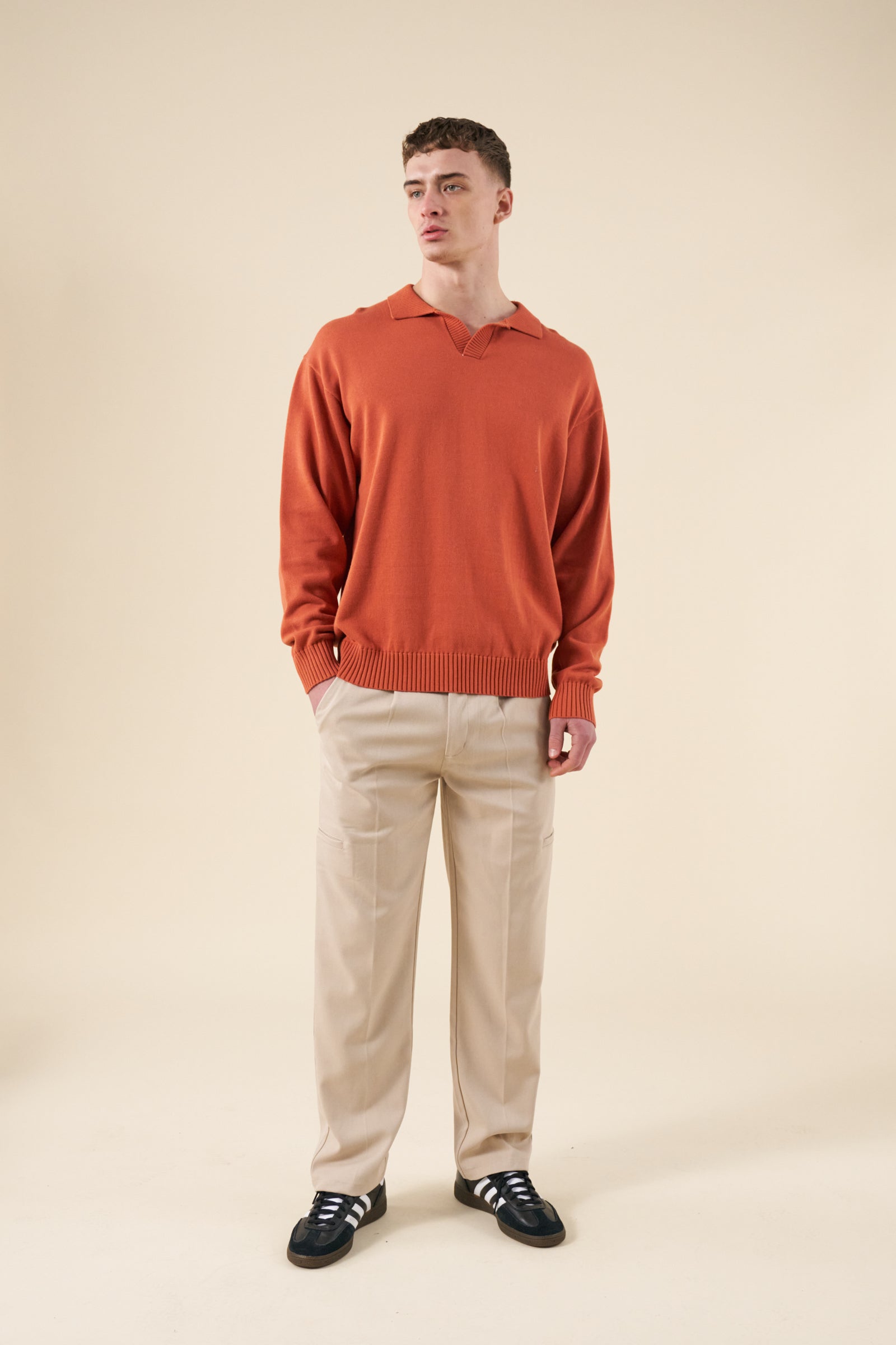 TROPEZ KNIT POLO SWEATER - ORANGE
