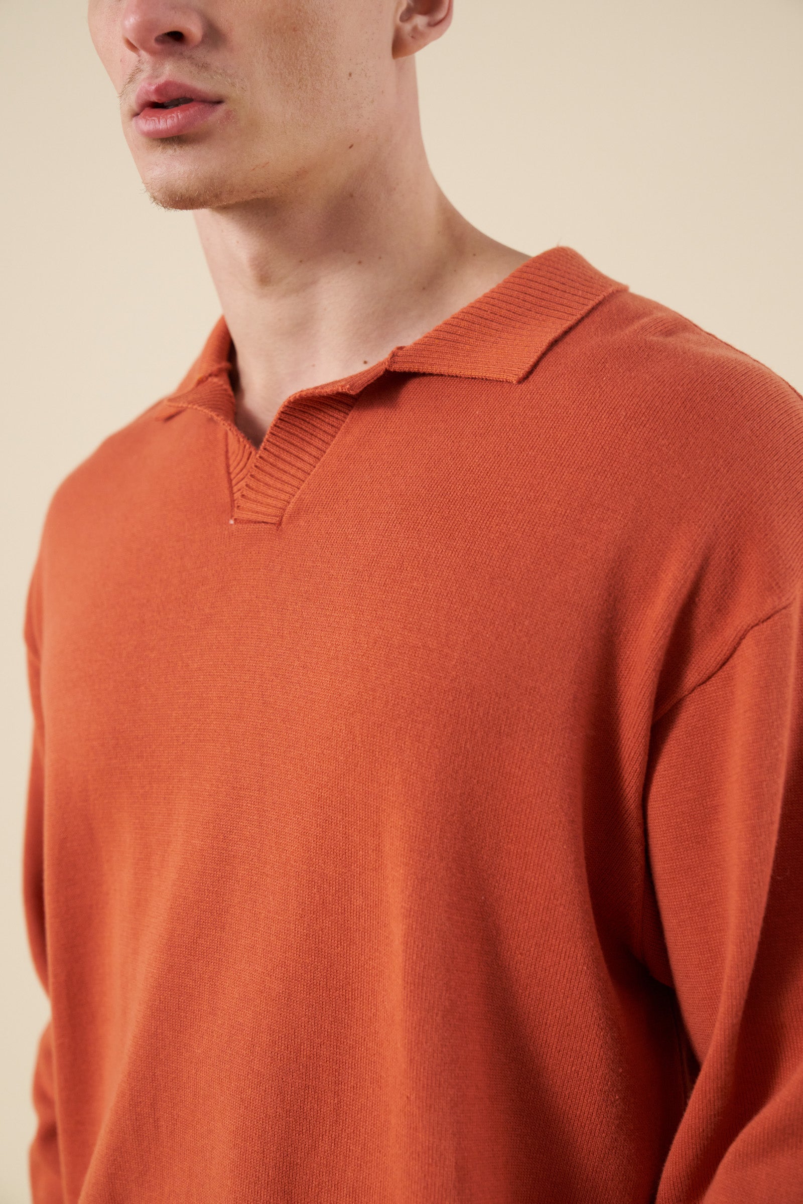 TROPEZ KNIT POLO SWEATER - ORANGE
