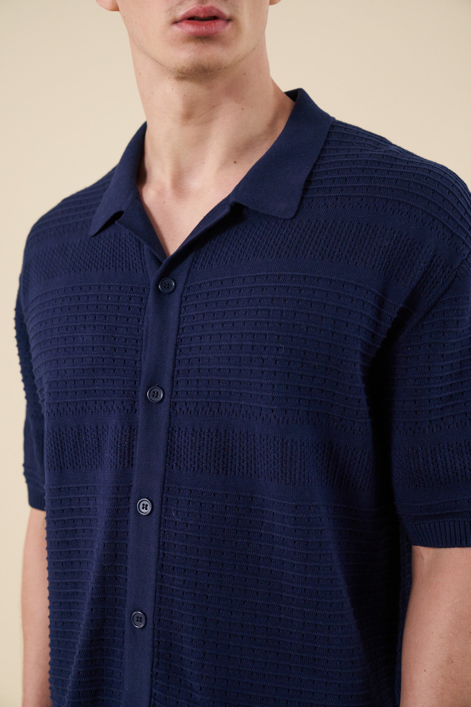 RUPERT CROCHET KNIT POLO - NAVY