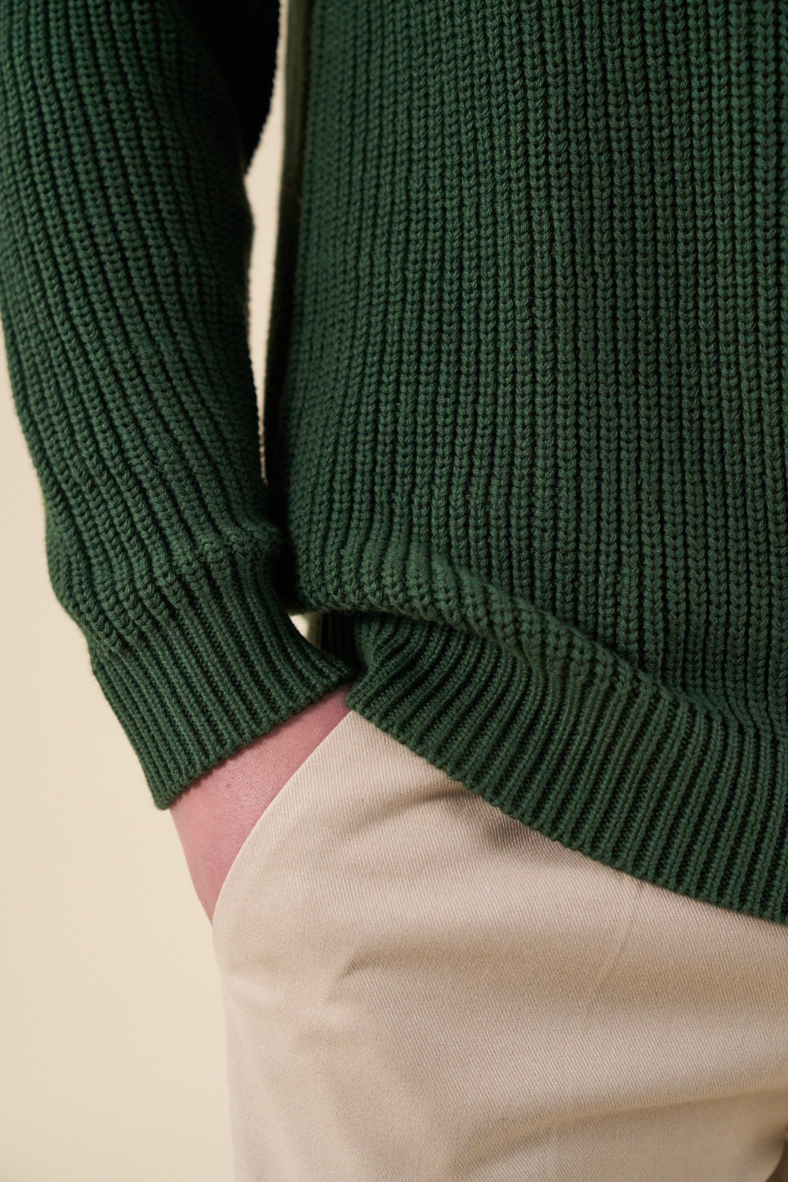 RETRO FISHERMAN RIB KNIT SWEATER - GREEN