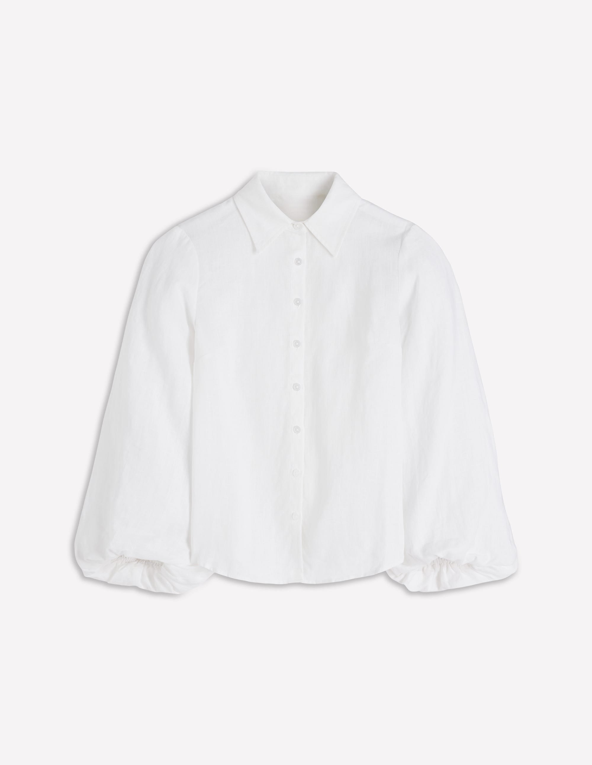 Puff Sleeve Linen Shirt-White
