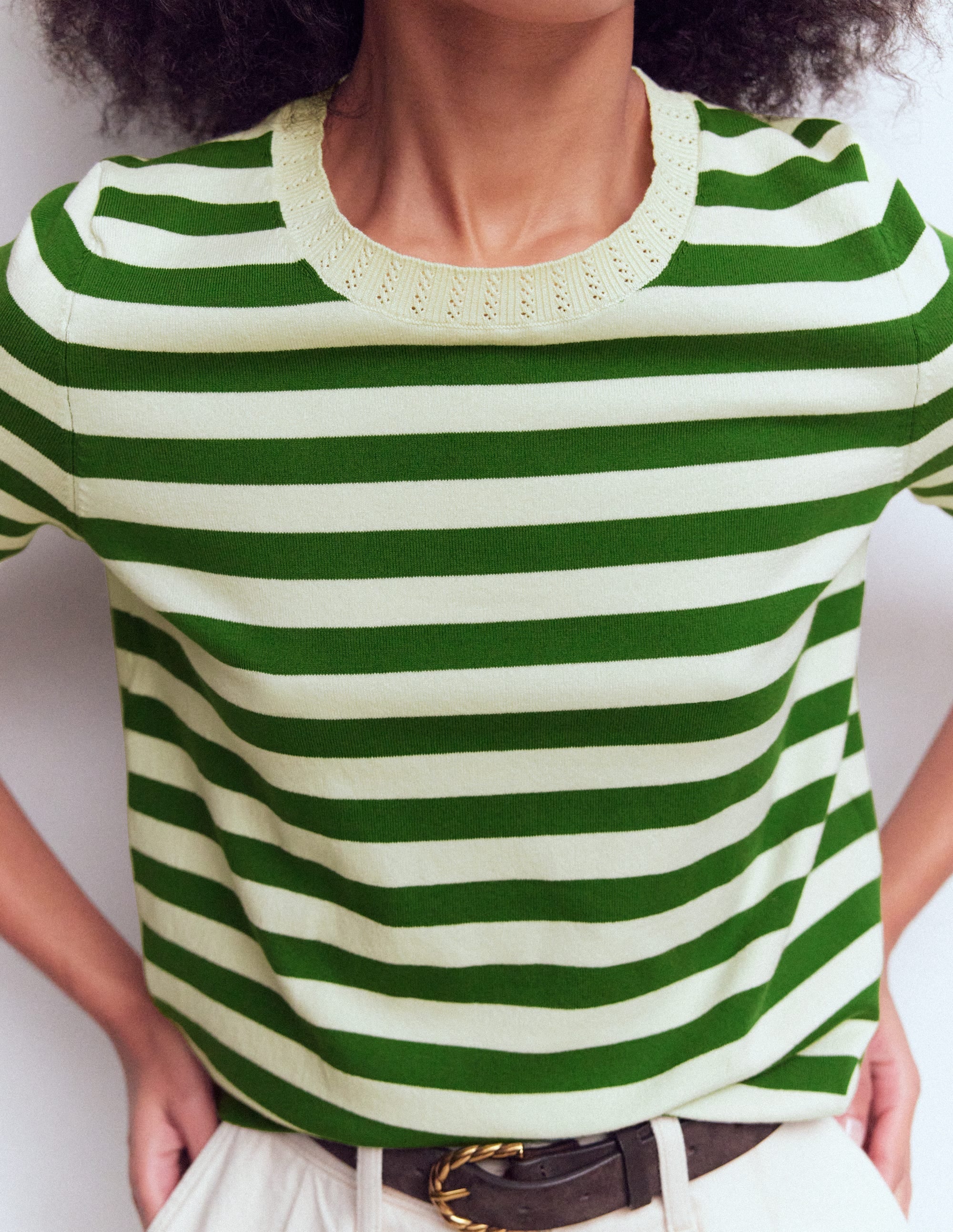 Emilia Cotton Crew T-shirt-Promenade Green/ Ivory Stripe