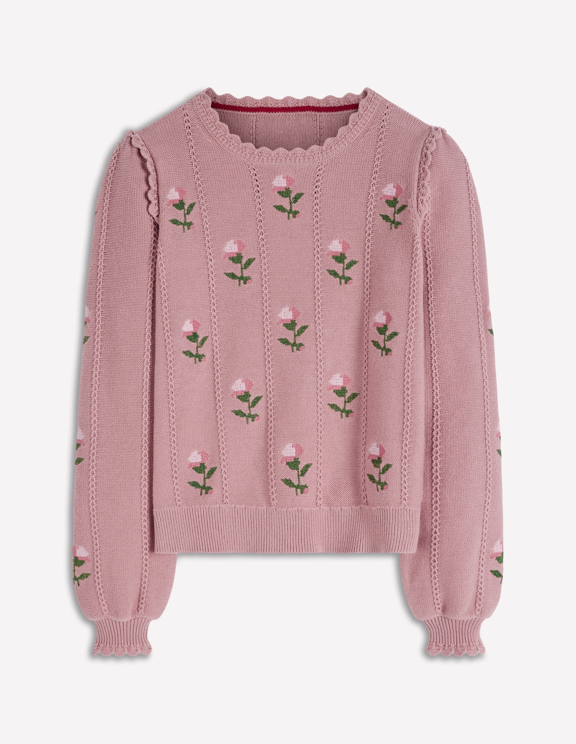 Valeria Crochet Trim Jumper-Rose Pink, Embroidery