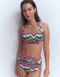 Kythira Ruched Bikini Top-Multi Zig zag wave