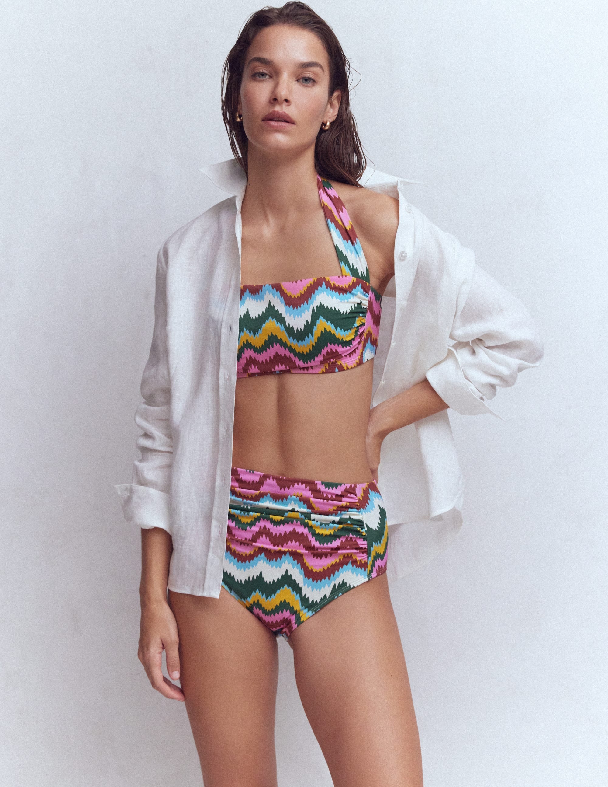 Kythira Ruched Bikini Top-Multi Zig zag wave
