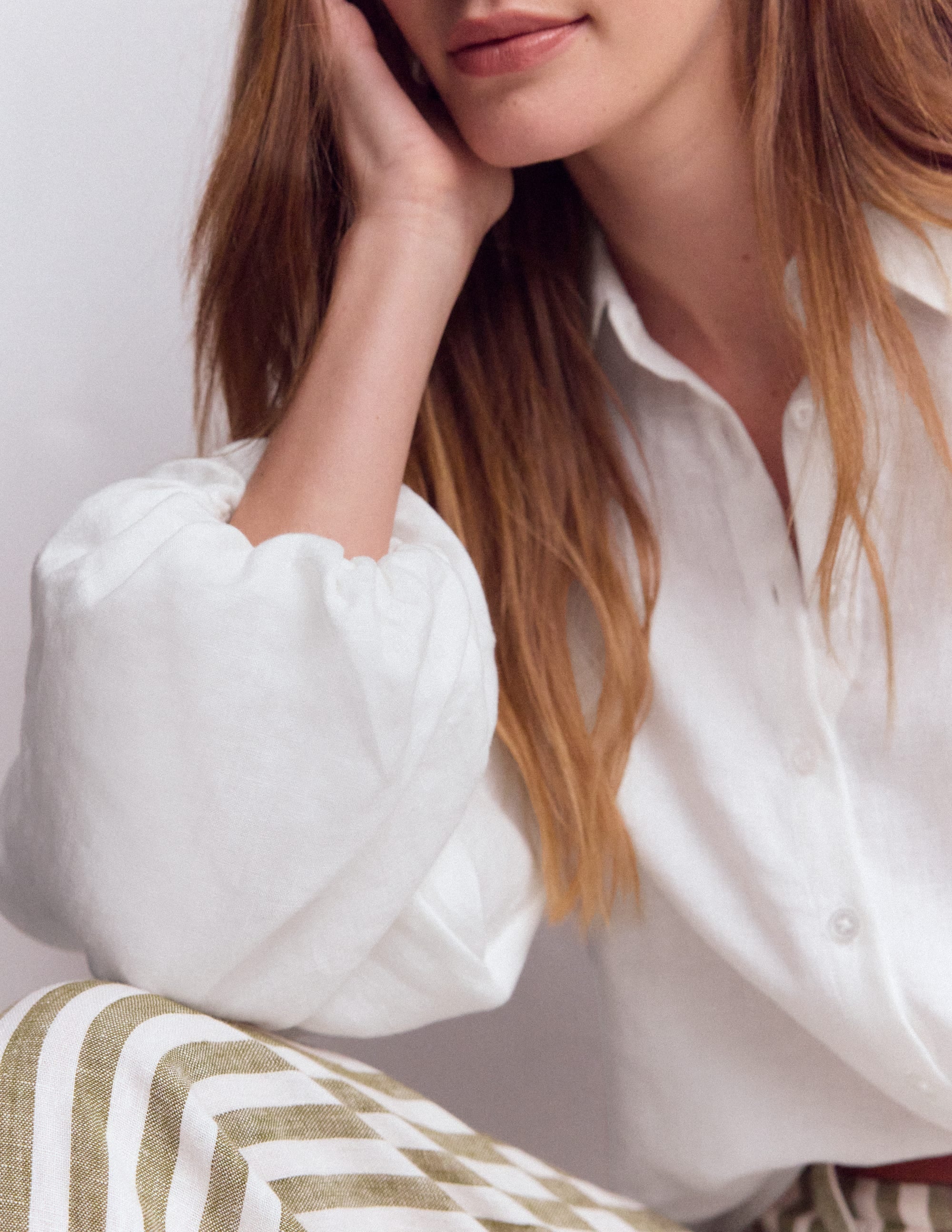 Puff Sleeve Linen Shirt-White