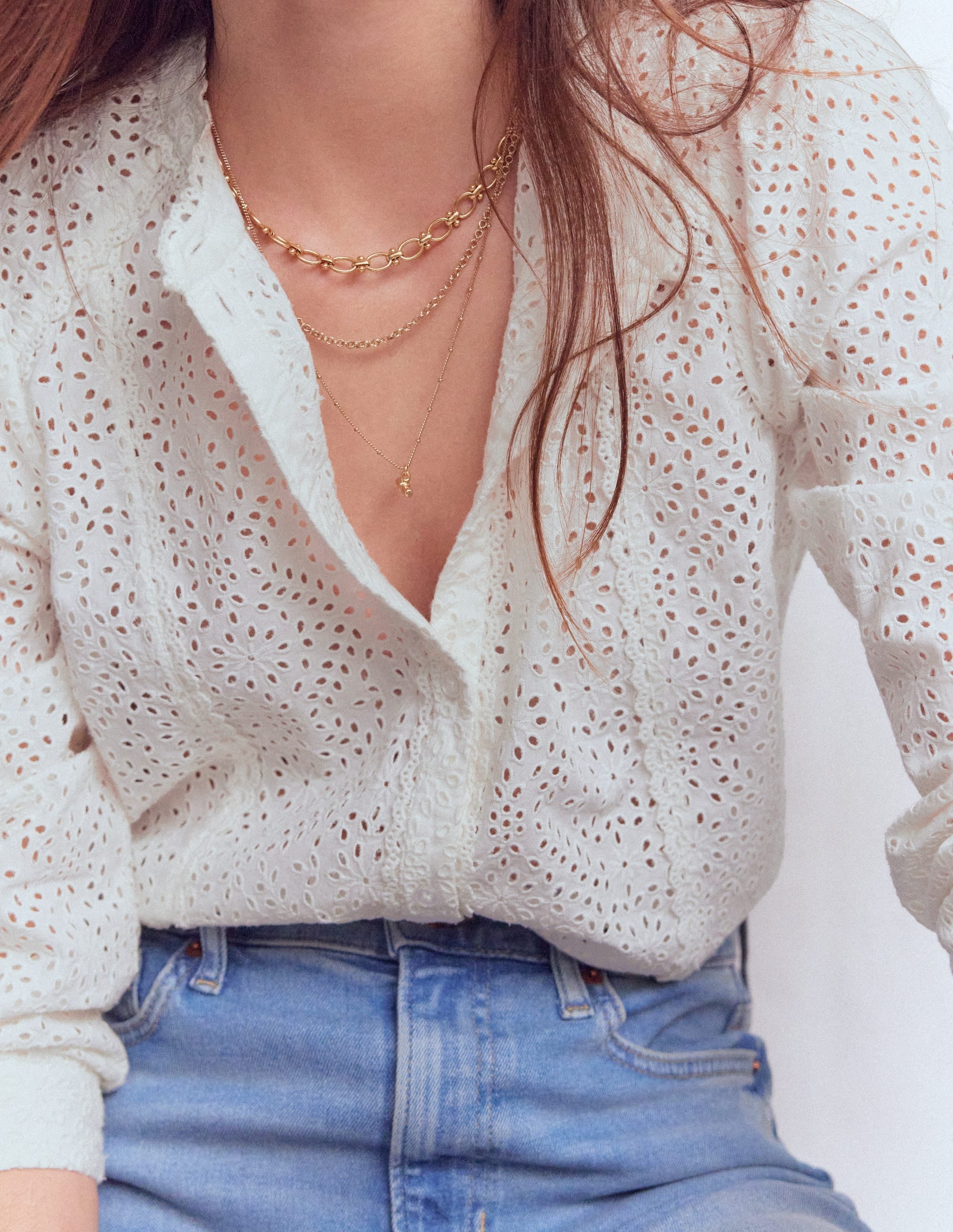 Rhea Trim Insert Broderie Top-White Floral Broderie