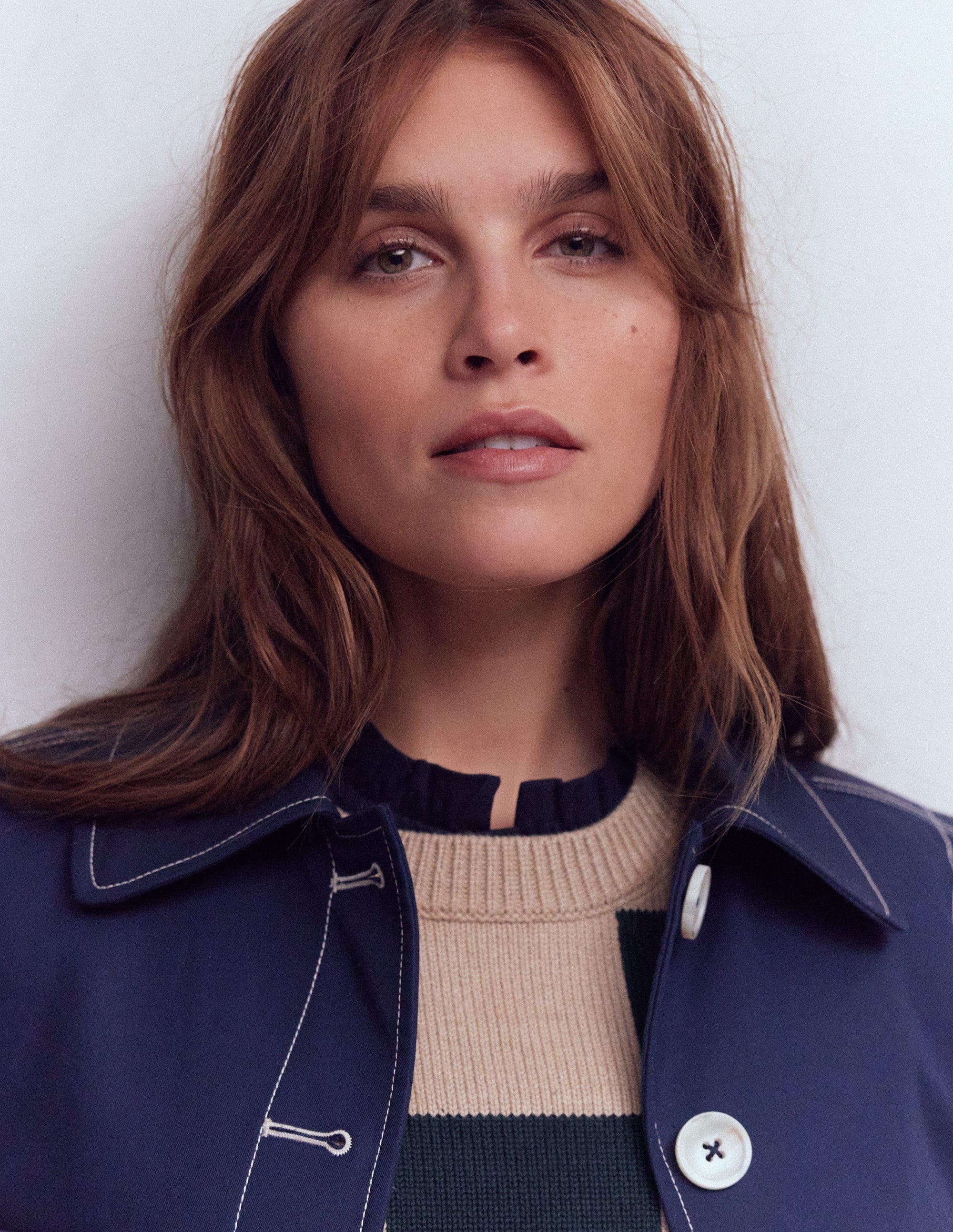 Supersoft Smocked button top-Navy