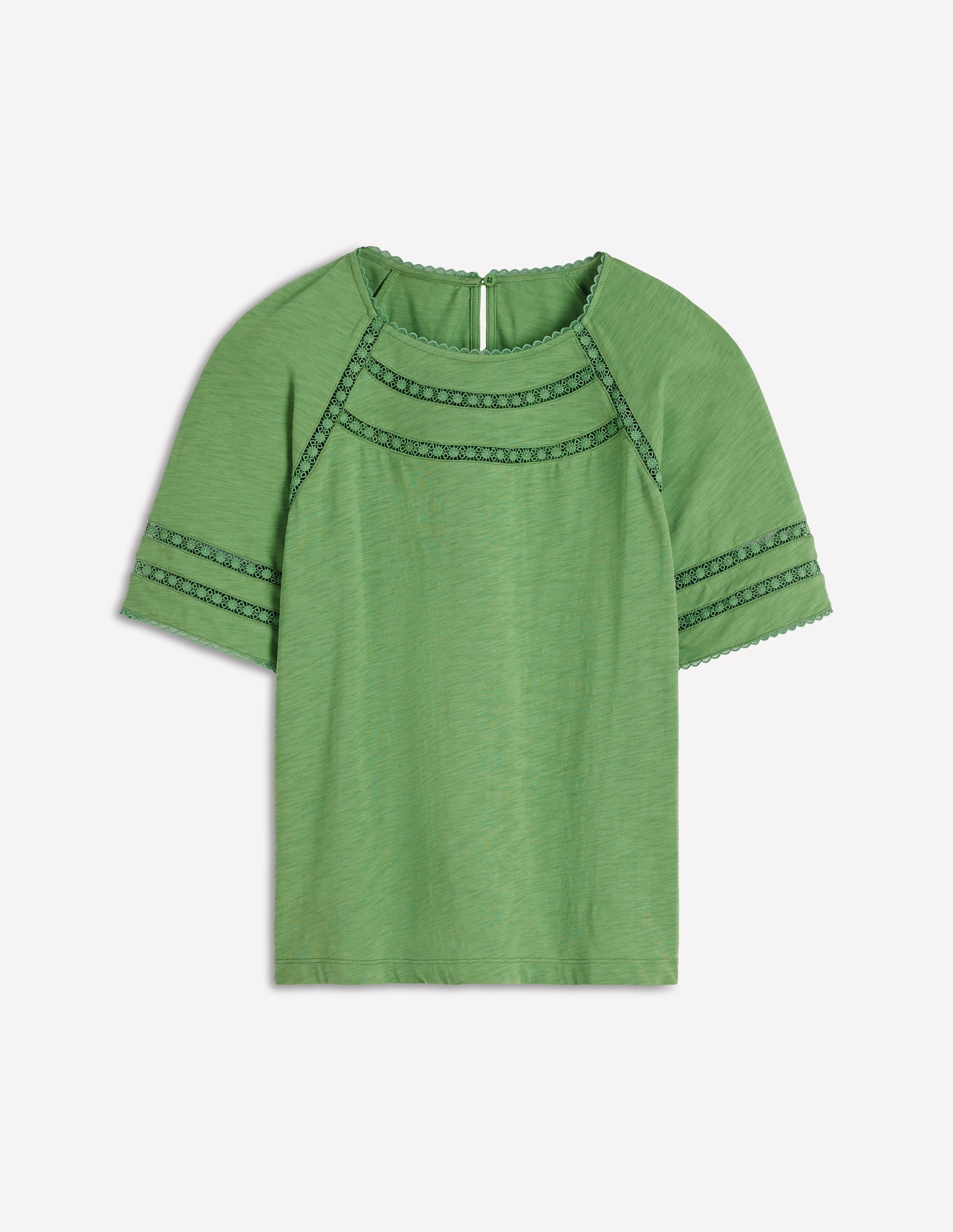 Poppy Trim Crew T-shirt-Stone Green