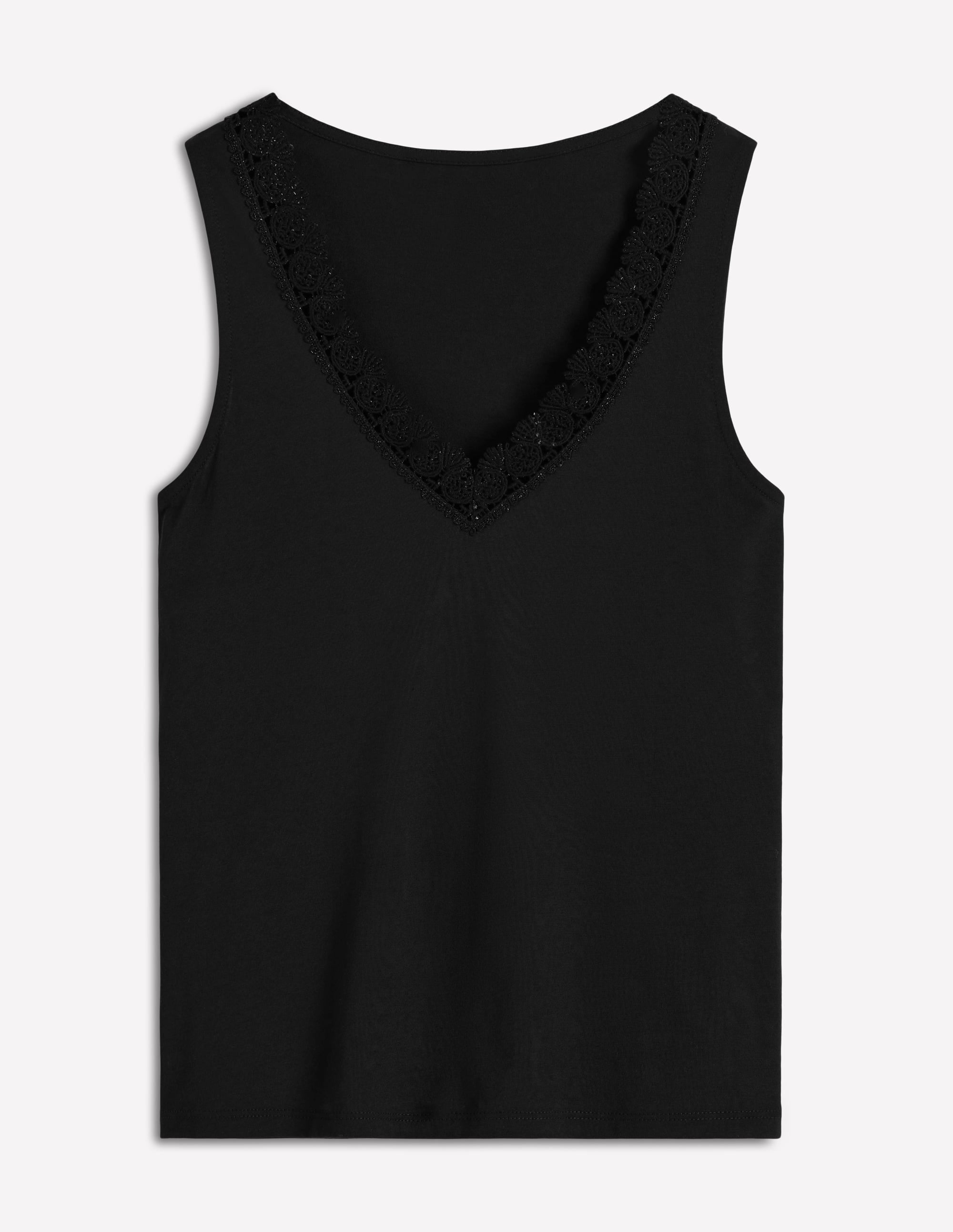 Flora Lace Trim Supersoft Vest-Black Beauty