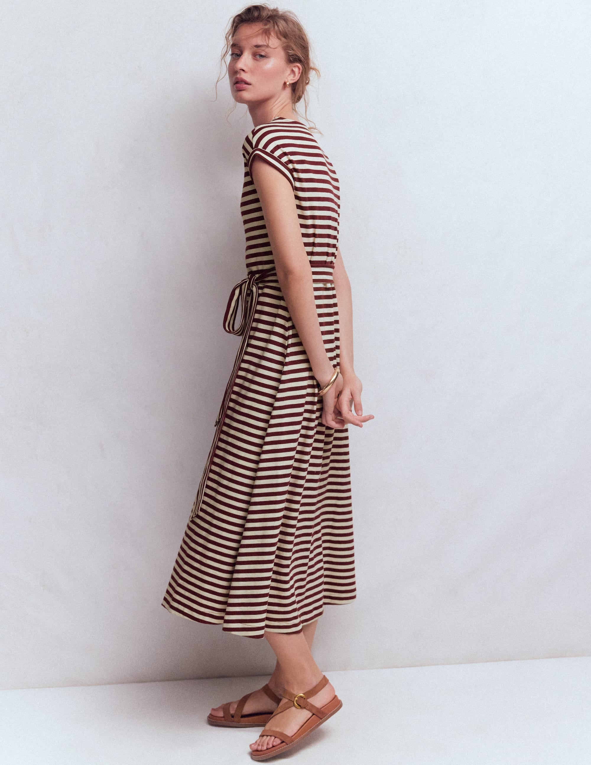 Eve Jersey Midi Dress-Deep Wisteria, Ivory Stripe