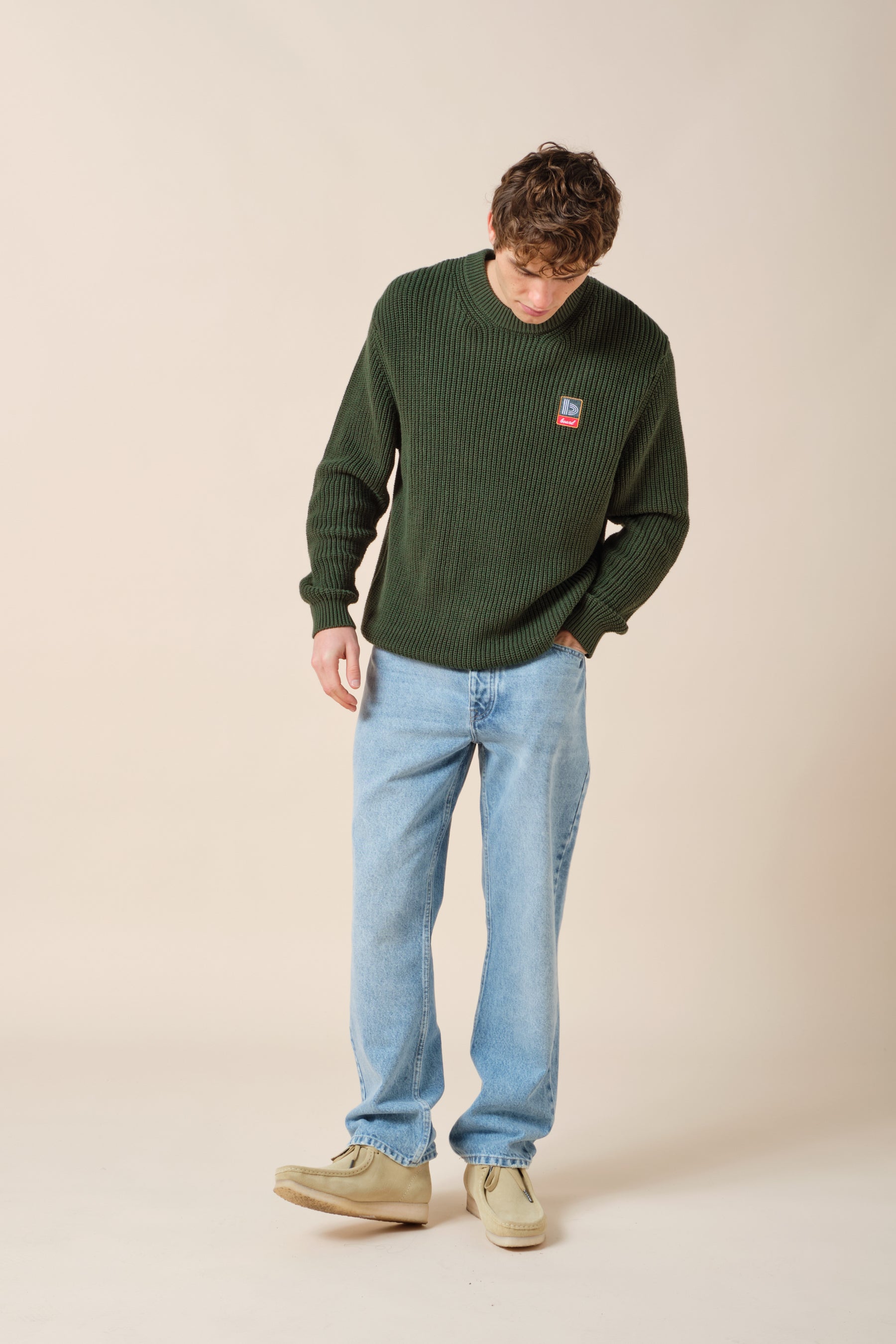 RETRO FISHERMAN RIB KNIT SWEATER - GREEN