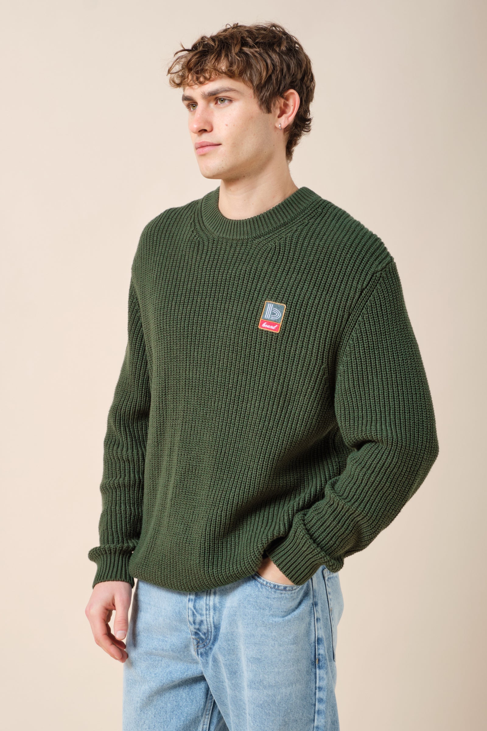 RETRO FISHERMAN RIB KNIT SWEATER - GREEN