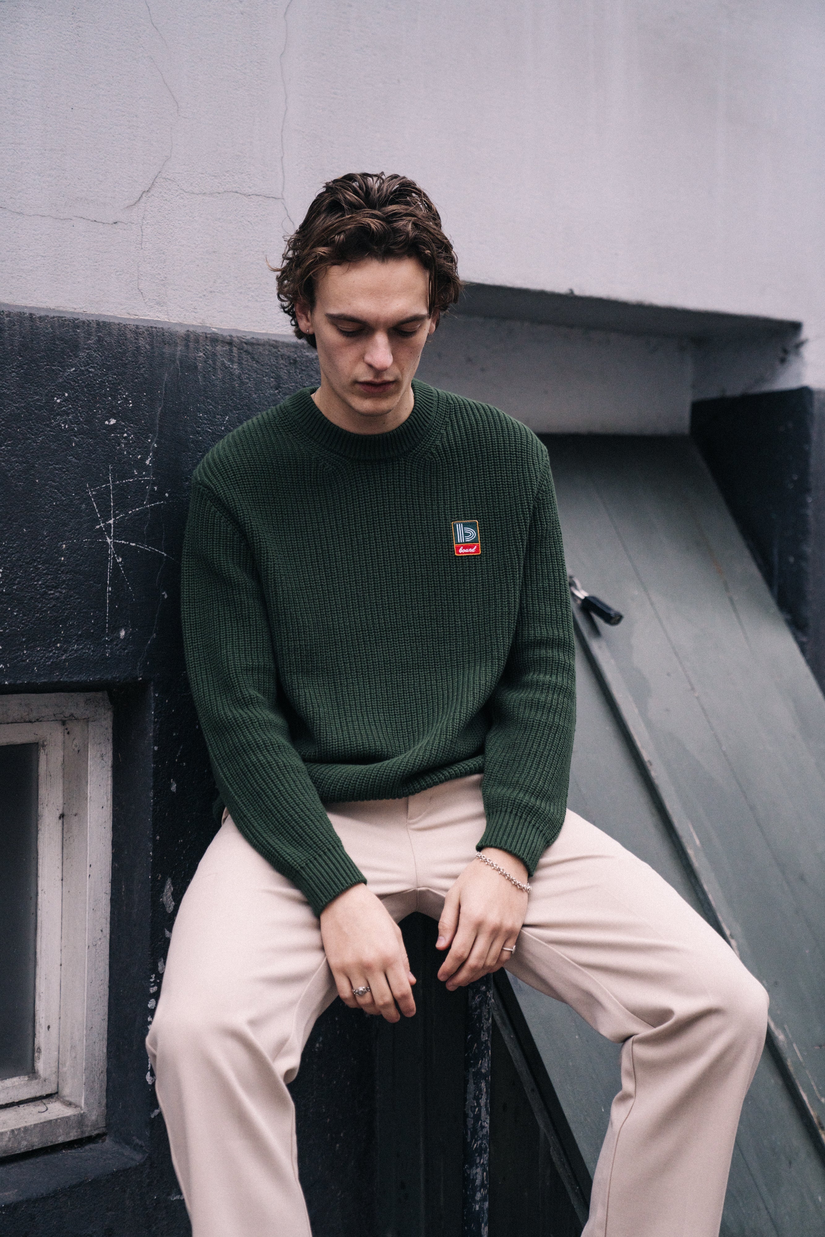 RETRO FISHERMAN RIB KNIT SWEATER - GREEN