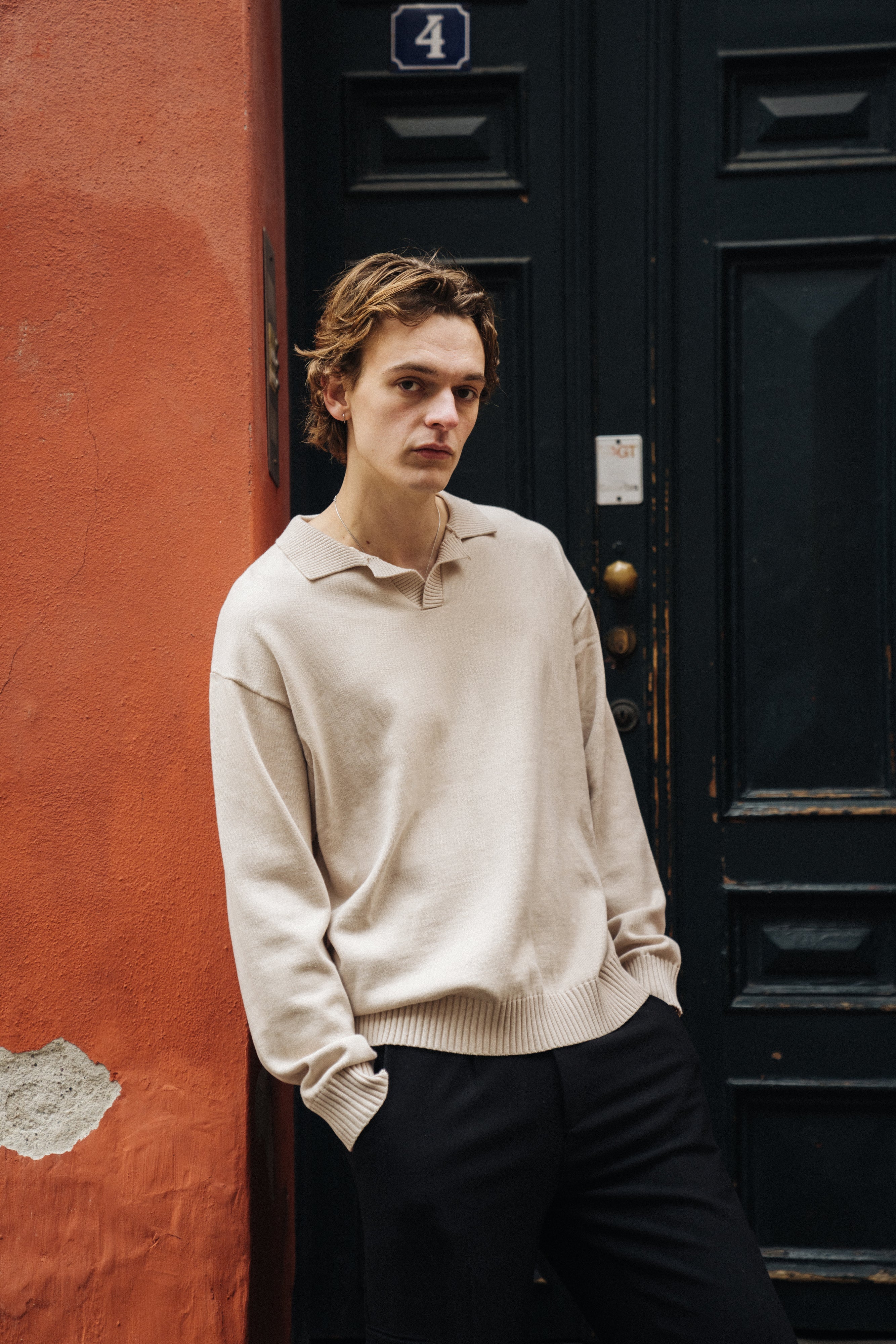 TROPEZ KNIT POLO SWEATER - STONE