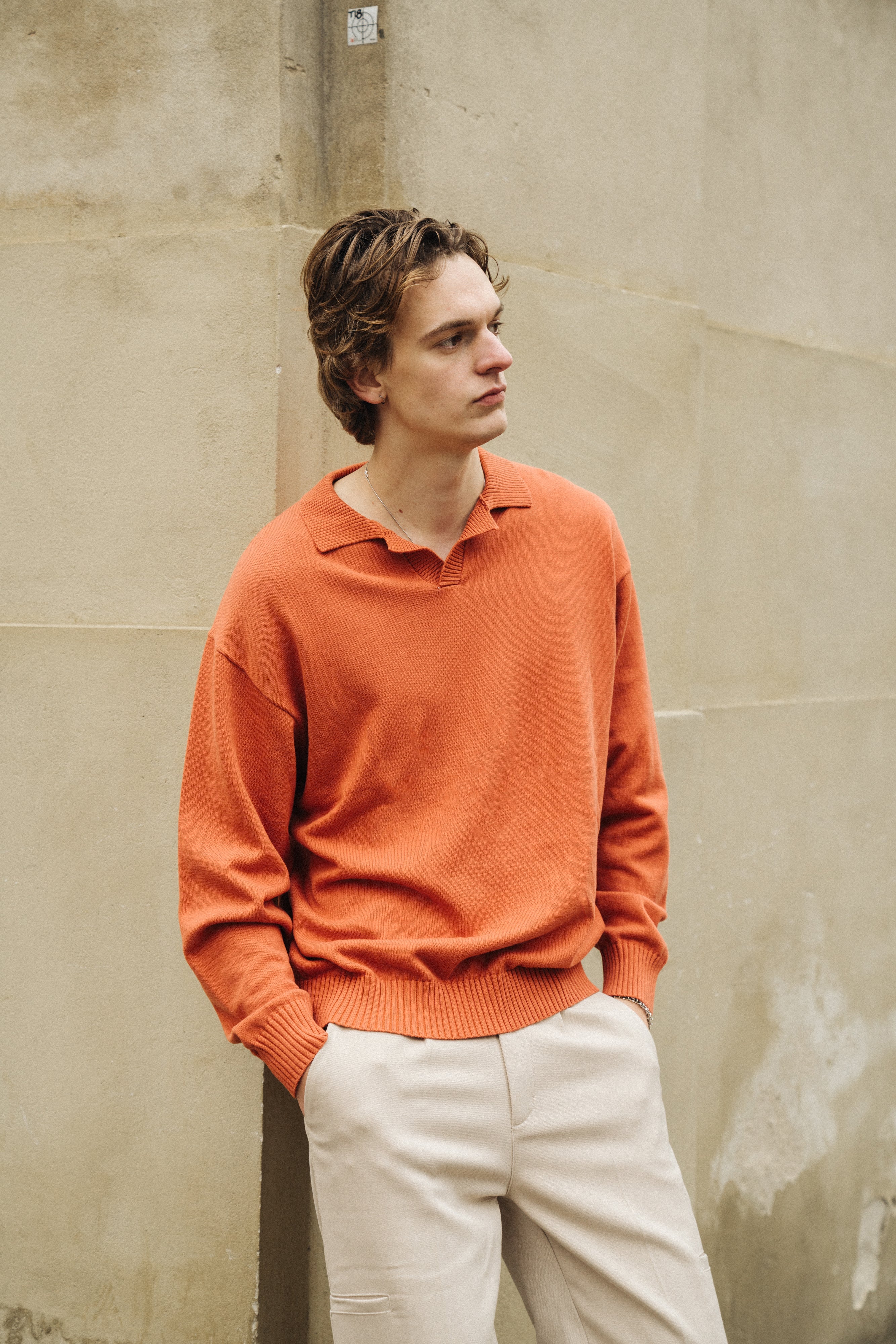 TROPEZ KNIT POLO SWEATER - ORANGE