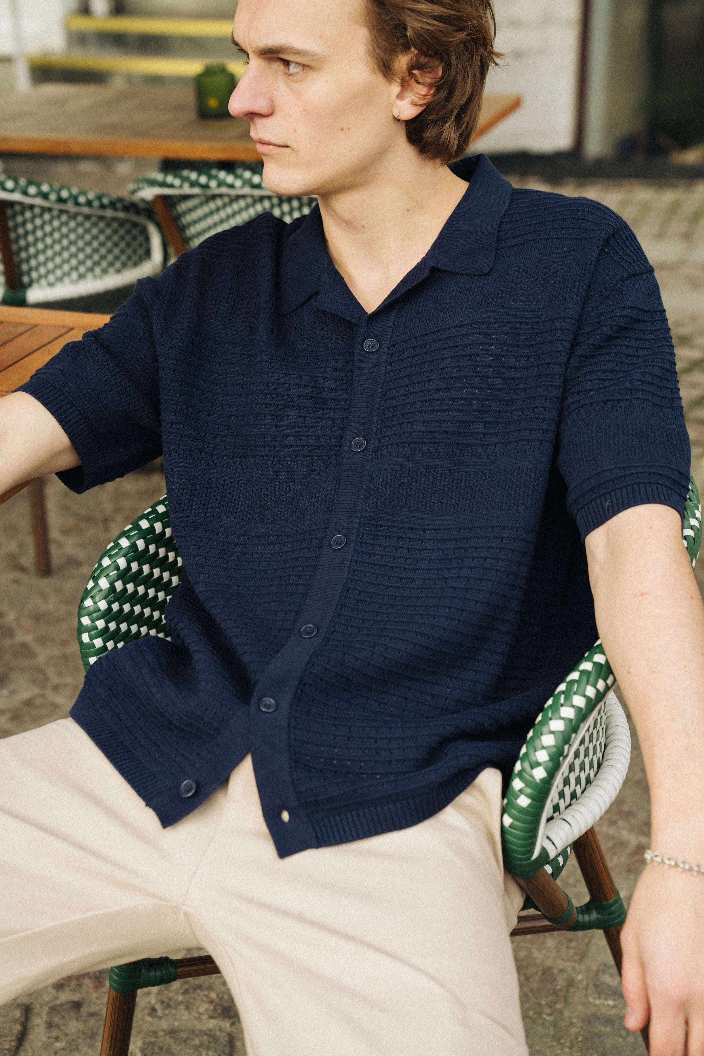 RUPERT CROCHET KNIT POLO - NAVY