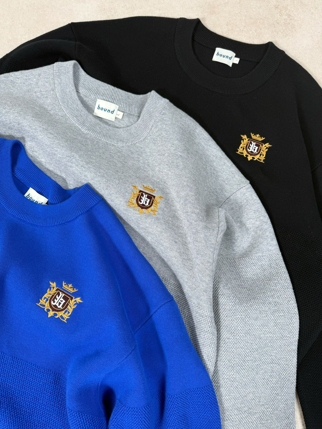 CREST PANEL KNIT SWEATER - HEATHER GREY