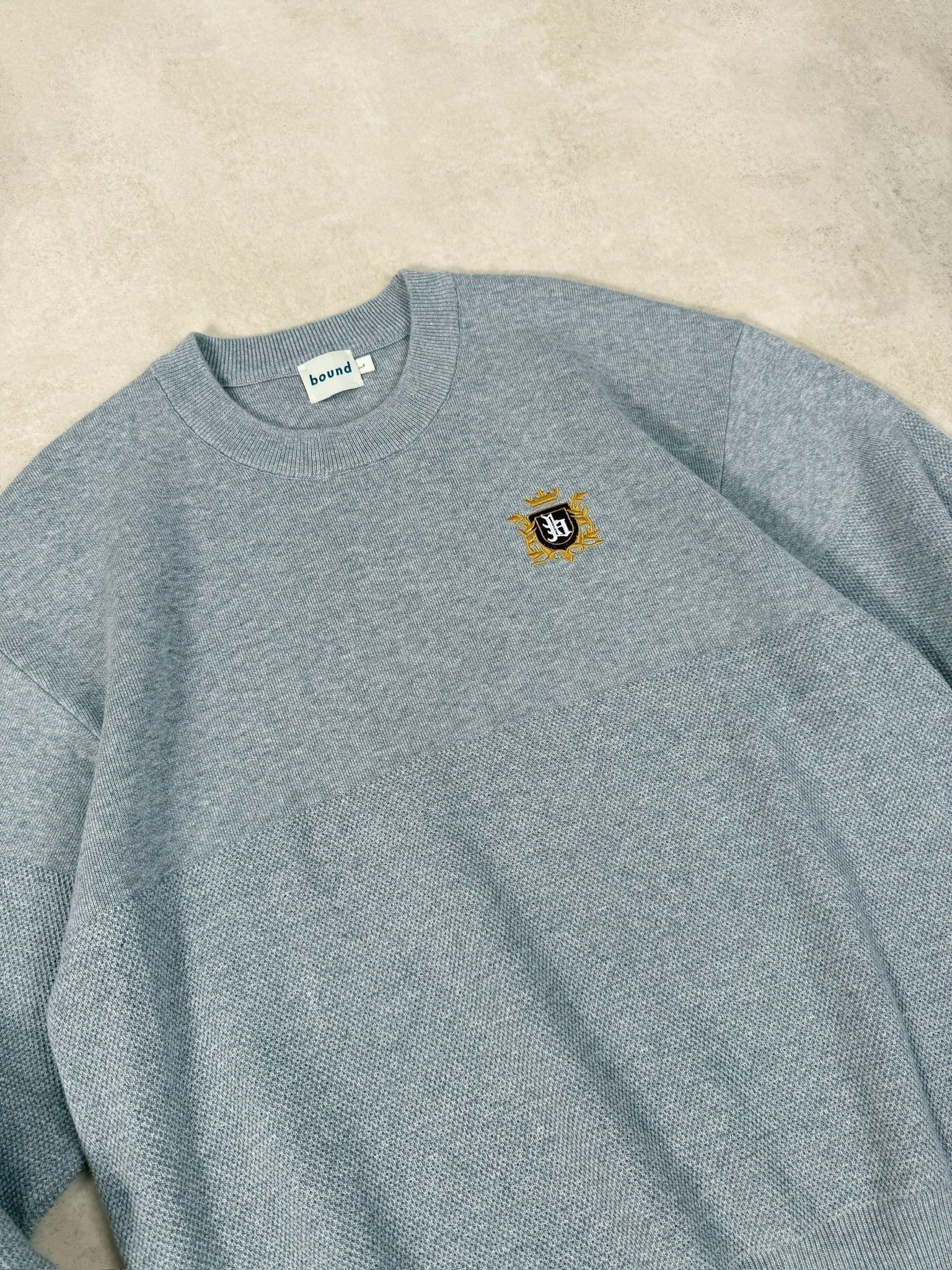 CREST PANEL KNIT SWEATER - HEATHER GREY