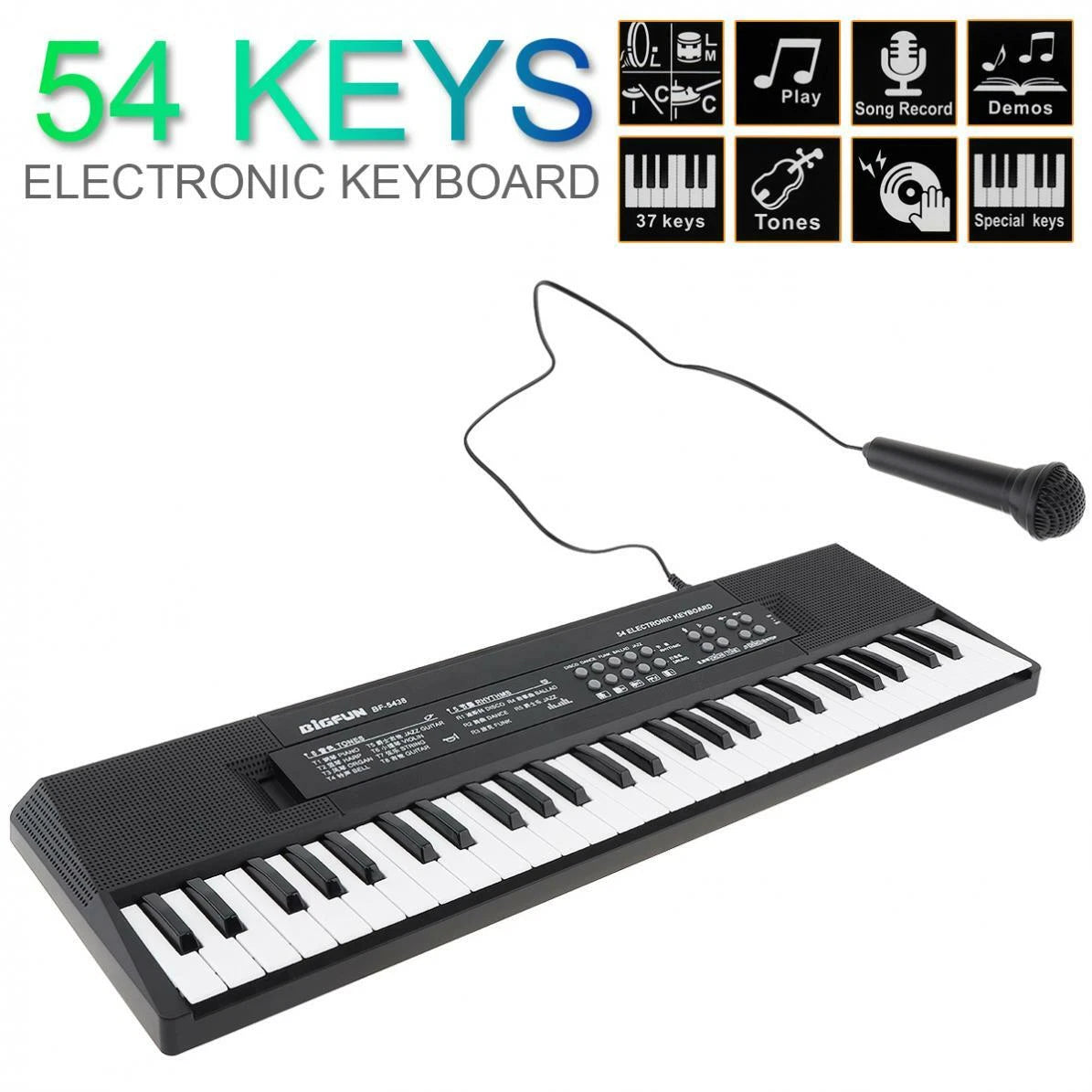 Digital Piano Keyboard 54 Keys - Portable Electronic Instrument with Microphone